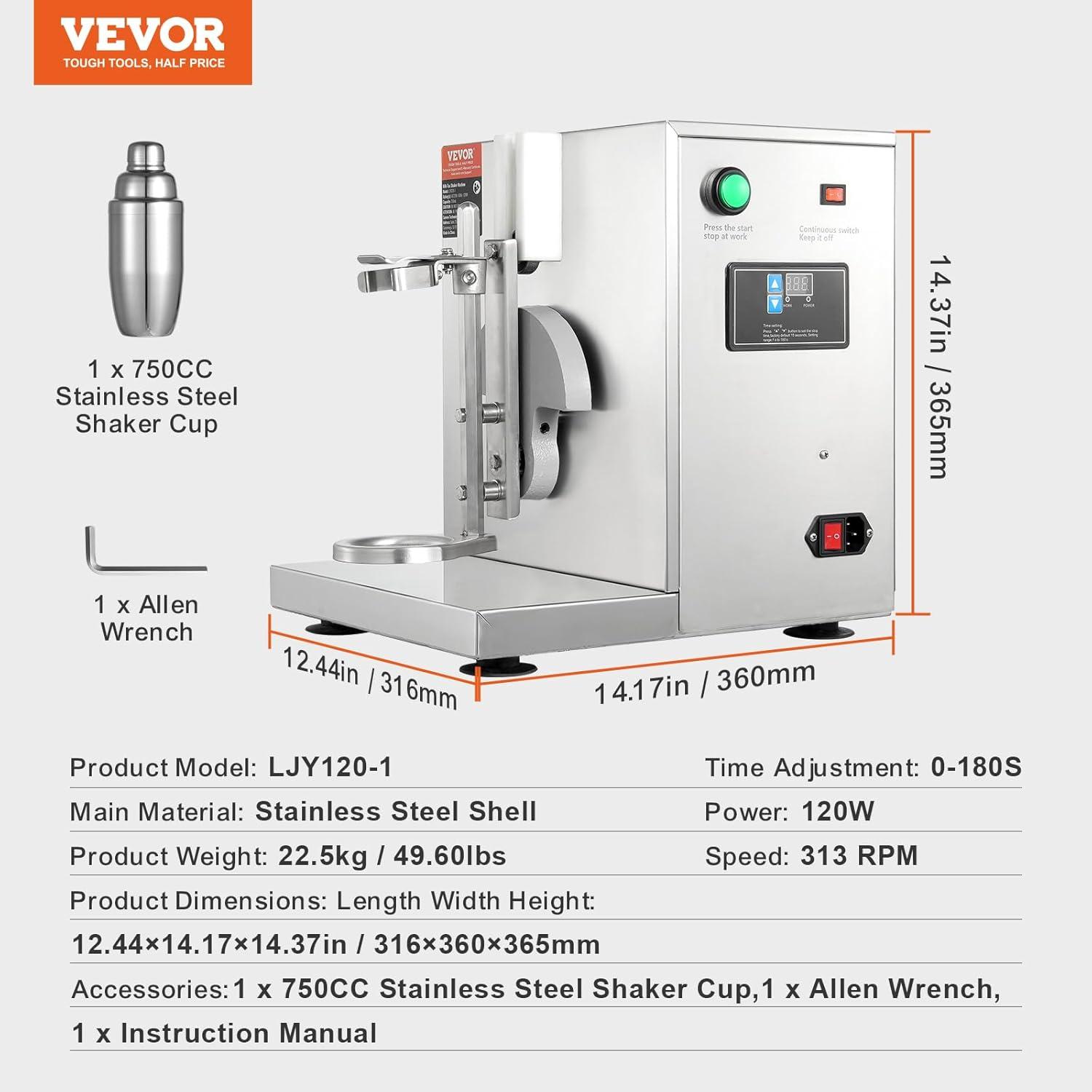 image:imageVEVOR Milk Tea Shaking Machine Electric Double Frame Milk Tea Shaker 0180s Adjustable Milk Shake Mixer Machine with Double 1000 ML PC Cups for Bubble Tea Boba Tea Juice Coffee Milk WineSingle 750ML