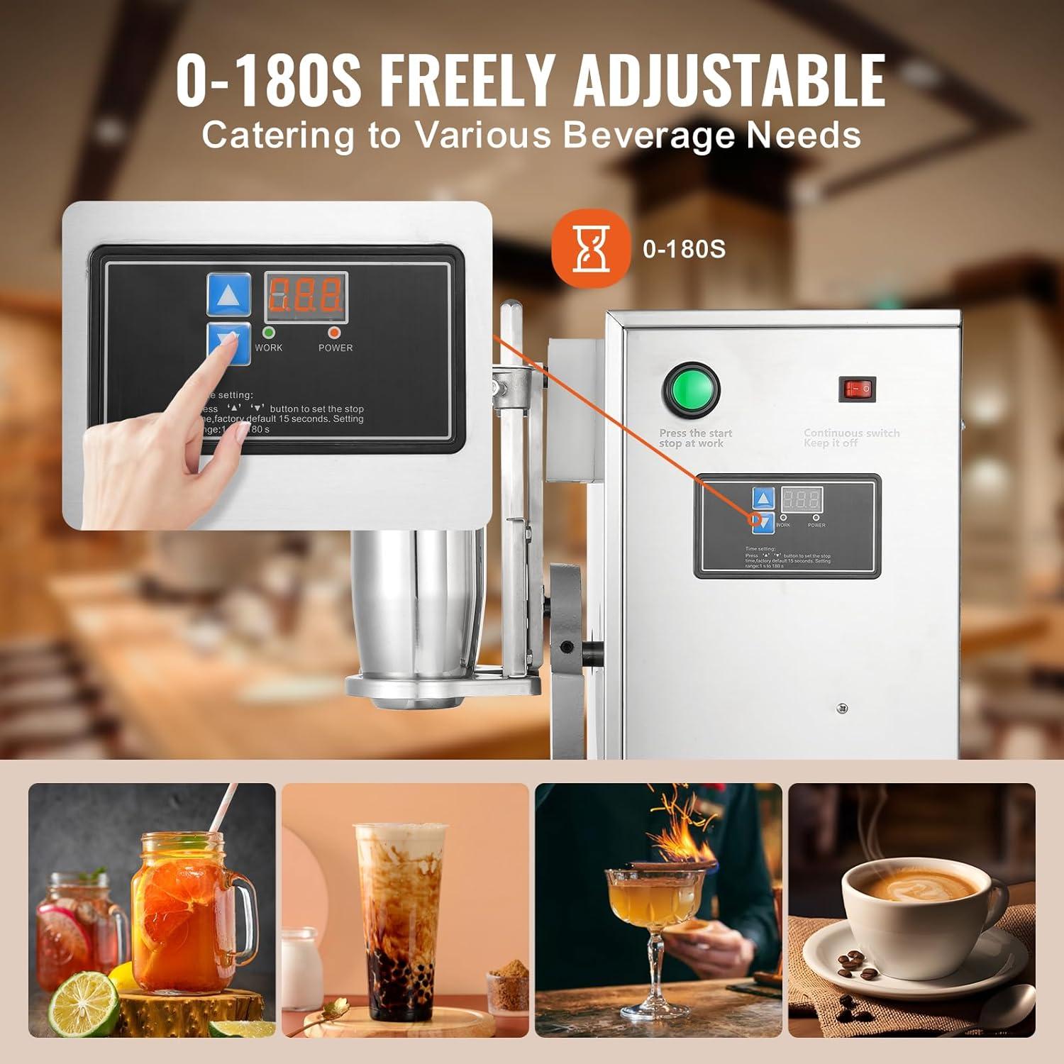 image:imageVEVOR Milk Tea Shaking Machine Electric Double Frame Milk Tea Shaker 0180s Adjustable Milk Shake Mixer Machine with Double 1000 ML PC Cups for Bubble Tea Boba Tea Juice Coffee Milk WineDouble 750ML