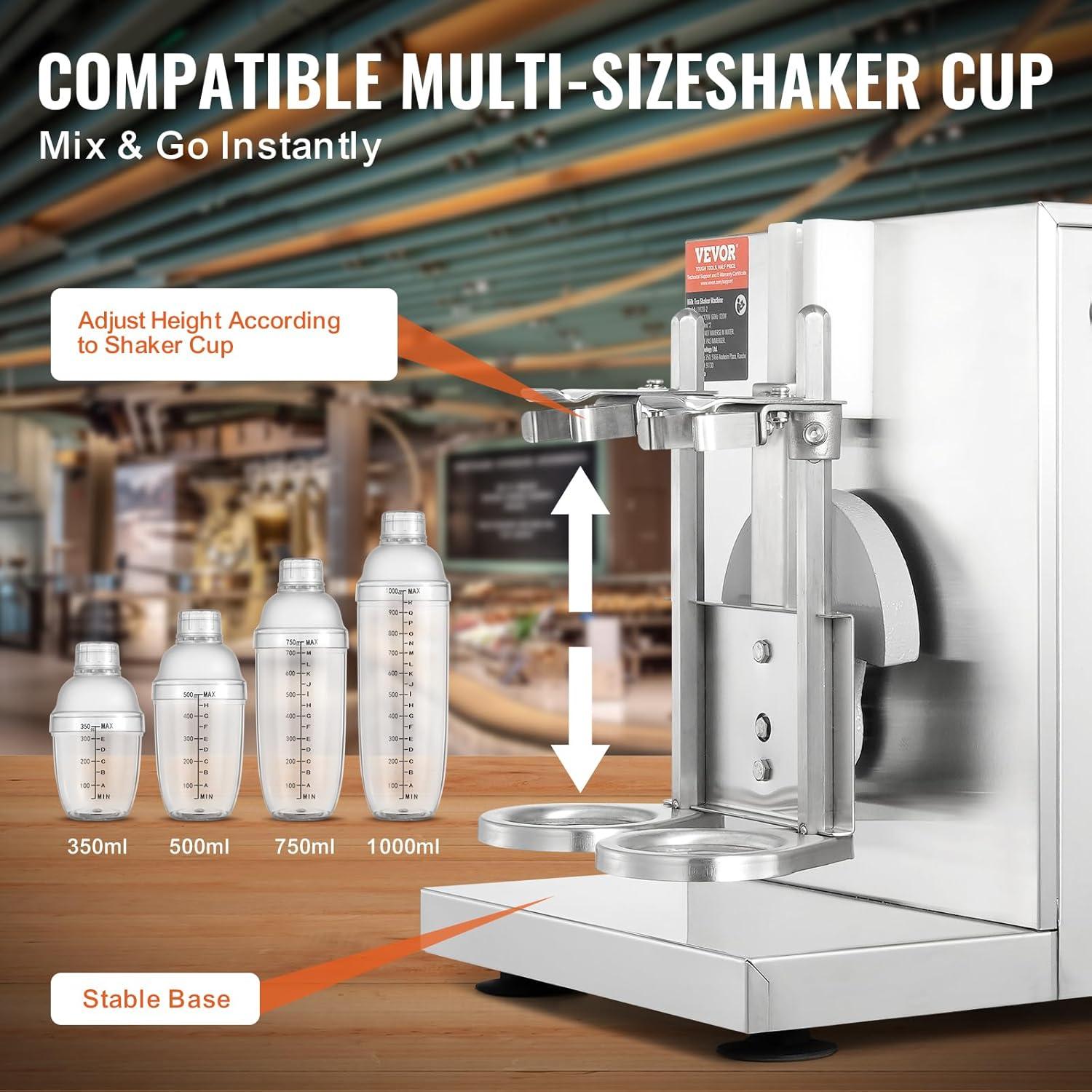image:imageVEVOR Milk Tea Shaking Machine Electric Double Frame Milk Tea Shaker 0180s Adjustable Milk Shake Mixer Machine with Double 1000 ML PC Cups for Bubble Tea Boba Tea Juice Coffee Milk WineDouble 1000ML