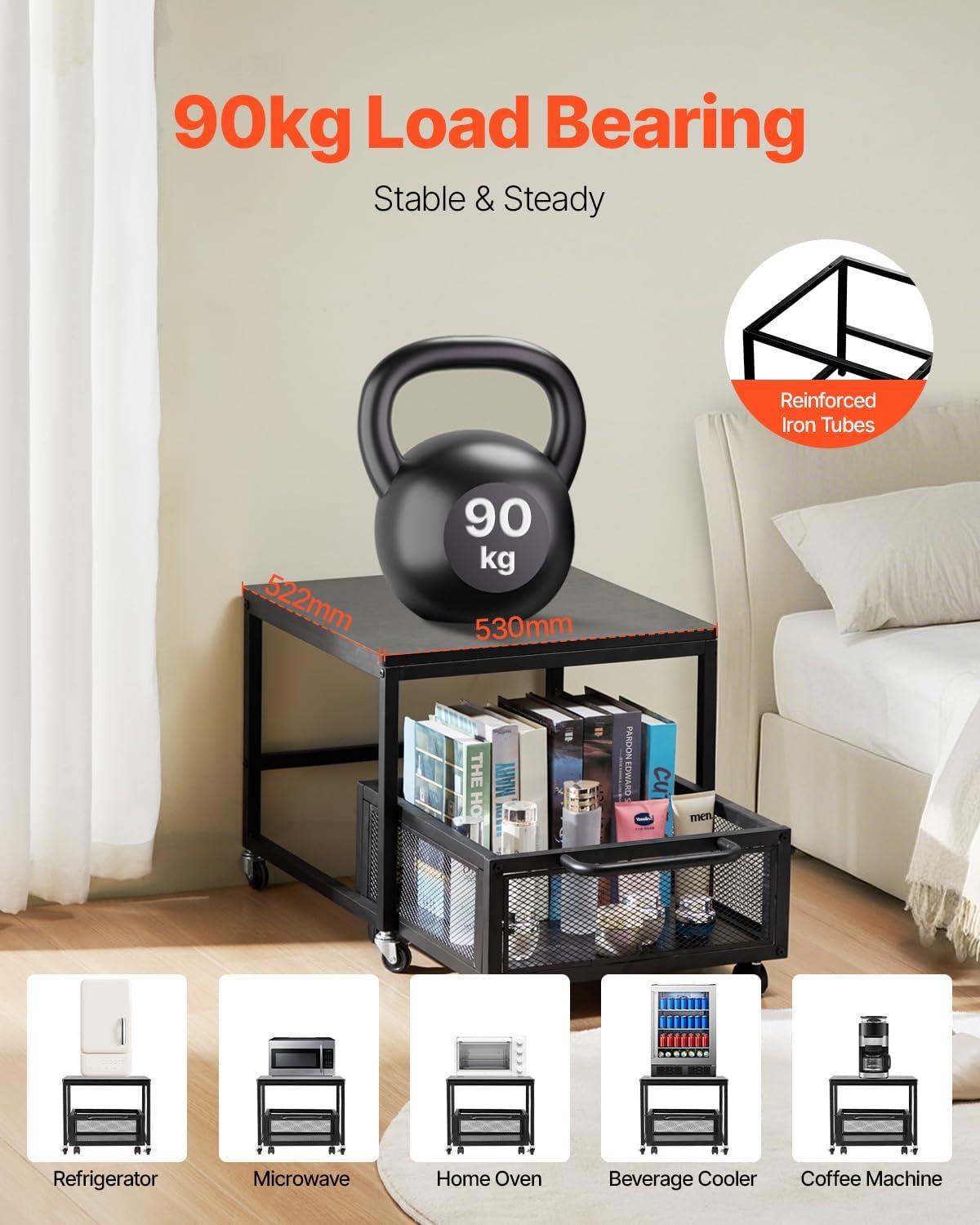 image:imageVEVOR Mini Fridge Stand with Storage 176 lbCapacity Mini Fridge Table with 2 Drawers amp 4 Swivel Wheels Mobile Mini Fridge Shelf Black Mini Fridge Organizer for Dorm Apartment Office BedroomBlack