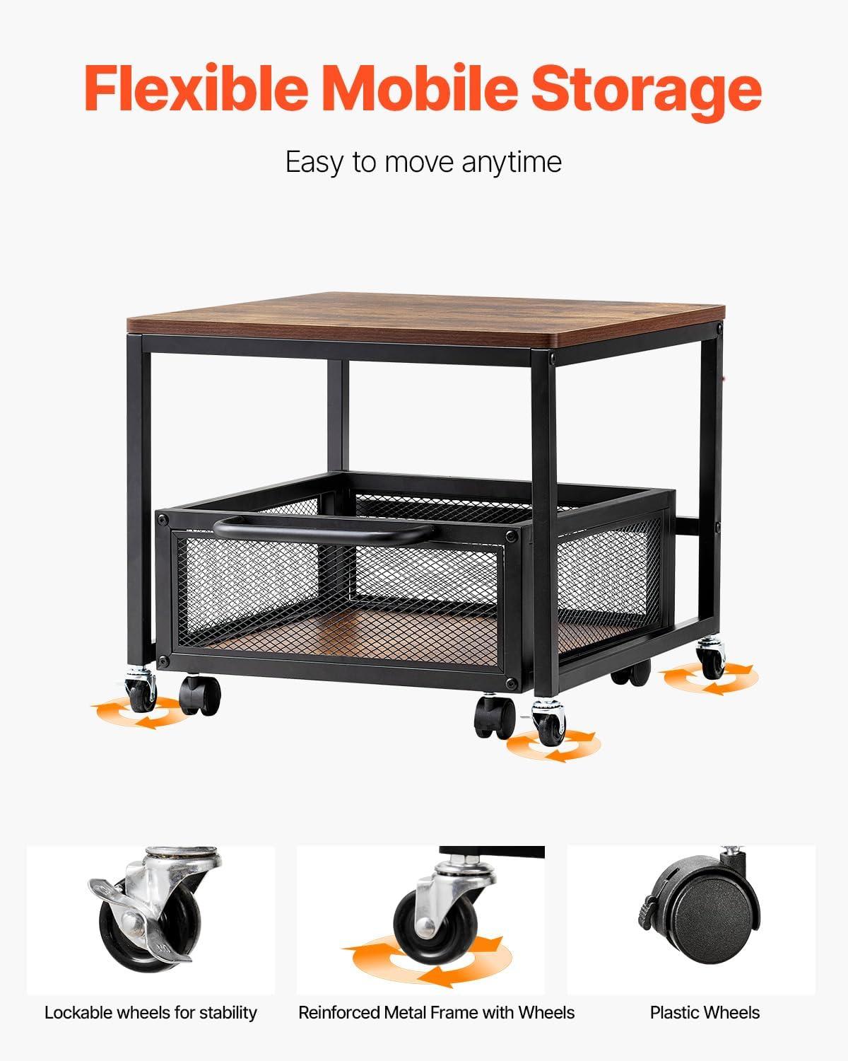 image:imageVEVOR Mini Fridge Stand with Storage 176 lbCapacity Mini Fridge Table with 2 Drawers amp 4 Swivel Wheels Mobile Mini Fridge Shelf Black Mini Fridge Organizer for Dorm Apartment Office BedroomLight Brown
