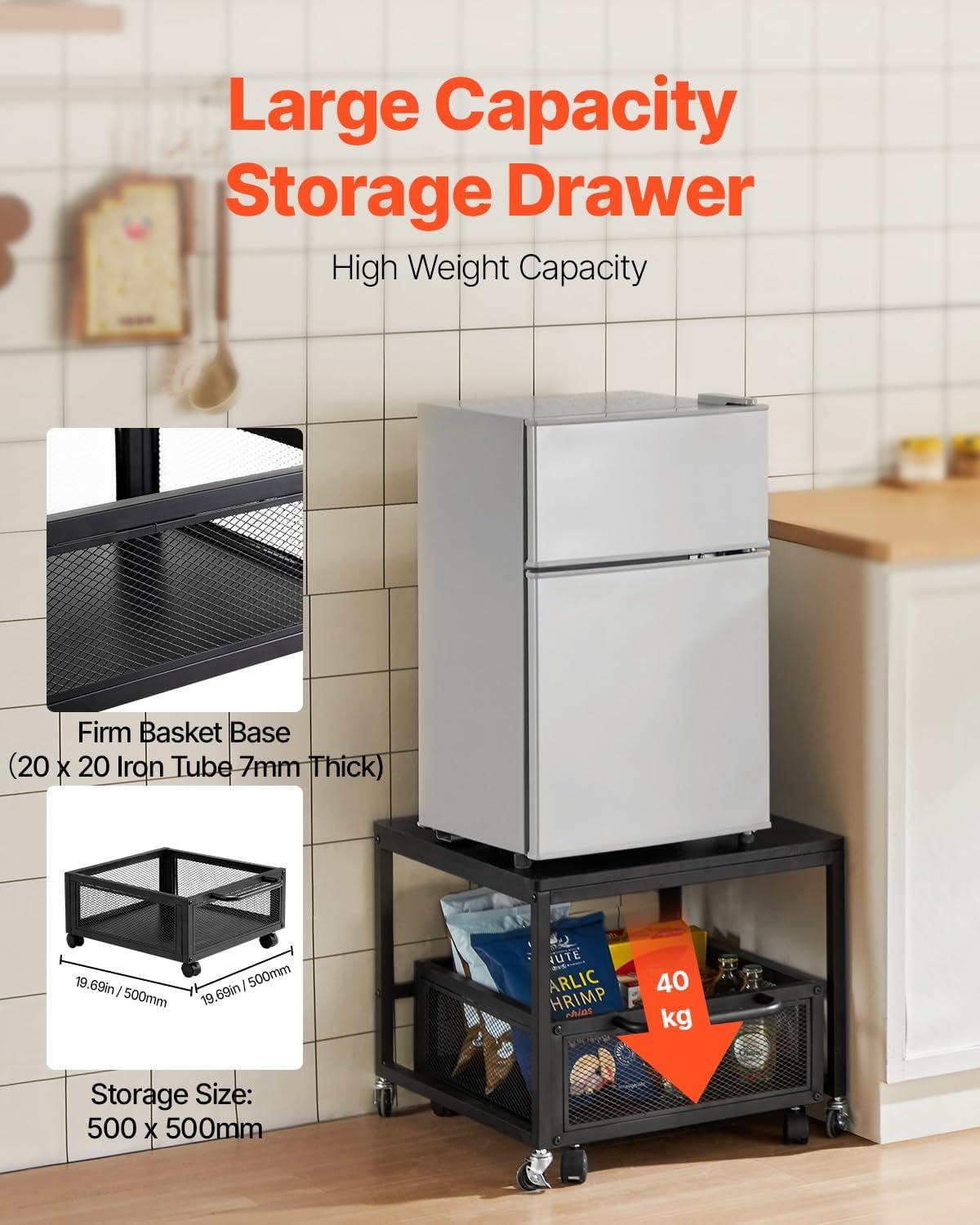 image:imageVEVOR Mini Fridge Stand with Storage 176 lbCapacity Mini Fridge Table with 2 Drawers amp 4 Swivel Wheels Mobile Mini Fridge Shelf Black Mini Fridge Organizer for Dorm Apartment Office BedroomBlack