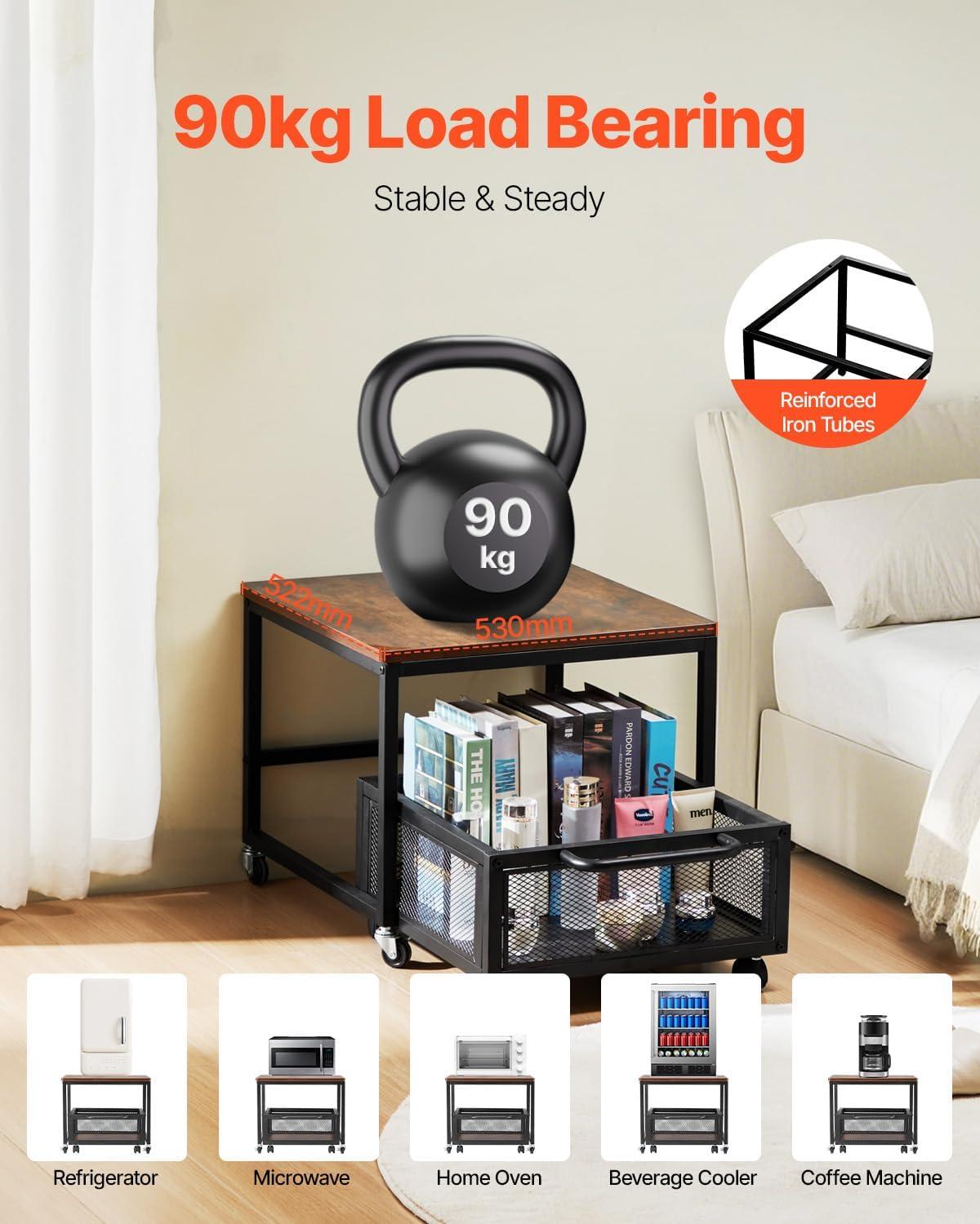 image:imageVEVOR Mini Fridge Stand with Storage 176 lbCapacity Mini Fridge Table with 2 Drawers amp 4 Swivel Wheels Mobile Mini Fridge Shelf Black Mini Fridge Organizer for Dorm Apartment Office BedroomDark Brown