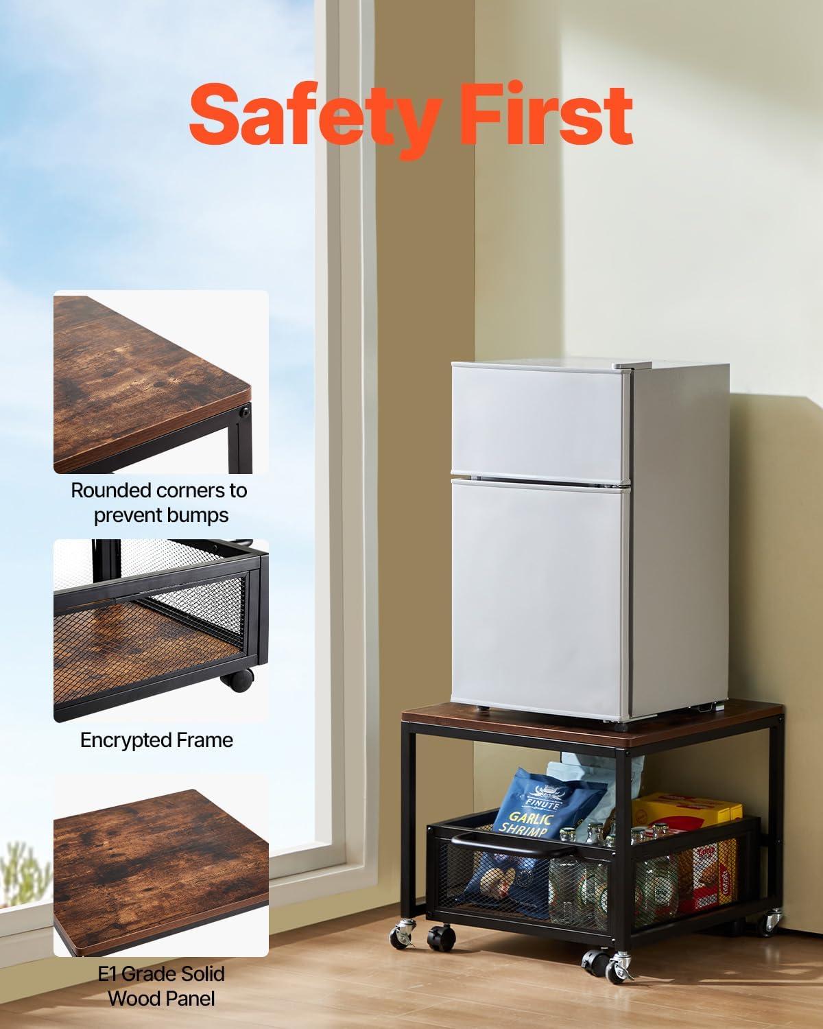 image:imageVEVOR Mini Fridge Stand with Storage 176 lbCapacity Mini Fridge Table with 2 Drawers amp 4 Swivel Wheels Mobile Mini Fridge Shelf Black Mini Fridge Organizer for Dorm Apartment Office BedroomDark Brown