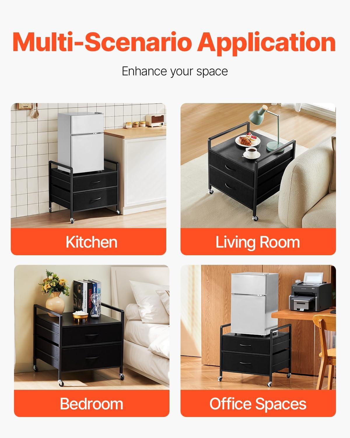 image:imageVEVOR Mini Fridge Stand with Storage 176 lbCapacity Mini Fridge Table with 2 Drawers amp 4 Swivel Wheels Mobile Mini Fridge Shelf Black Mini Fridge Organizer for Dorm Apartment Office BedroomBlack