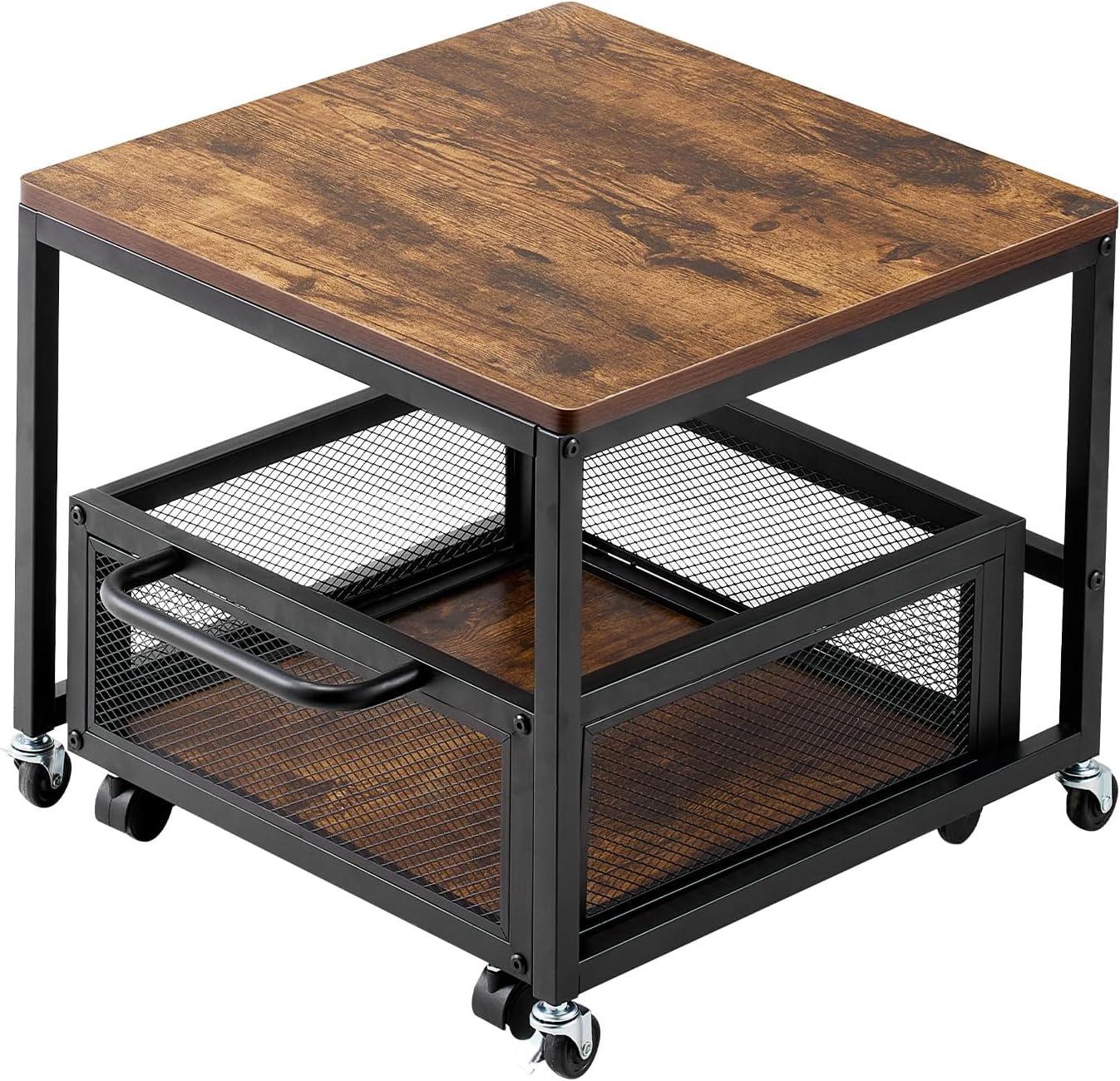 image:imageVEVOR Mini Fridge Stand with Storage 176 lbCapacity Mini Fridge Table with 2 Drawers amp 4 Swivel Wheels Mobile Mini Fridge Shelf Black Mini Fridge Organizer for Dorm Apartment Office BedroomLight Brown