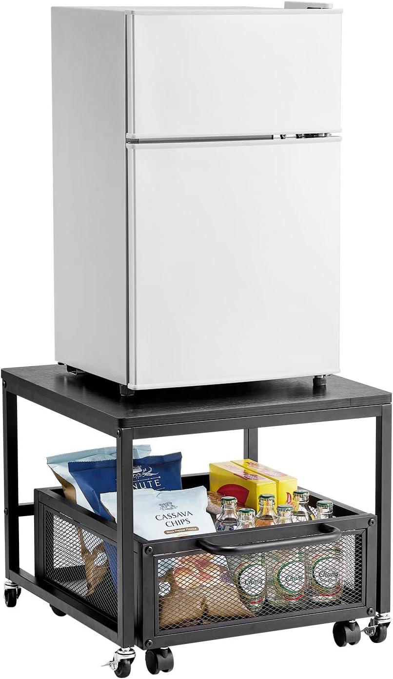 image:imageVEVOR Mini Fridge Stand with Storage 176 lbCapacity Mini Fridge Table with 2 Drawers amp 4 Swivel Wheels Mobile Mini Fridge Shelf Black Mini Fridge Organizer for Dorm Apartment Office BedroomBlack
