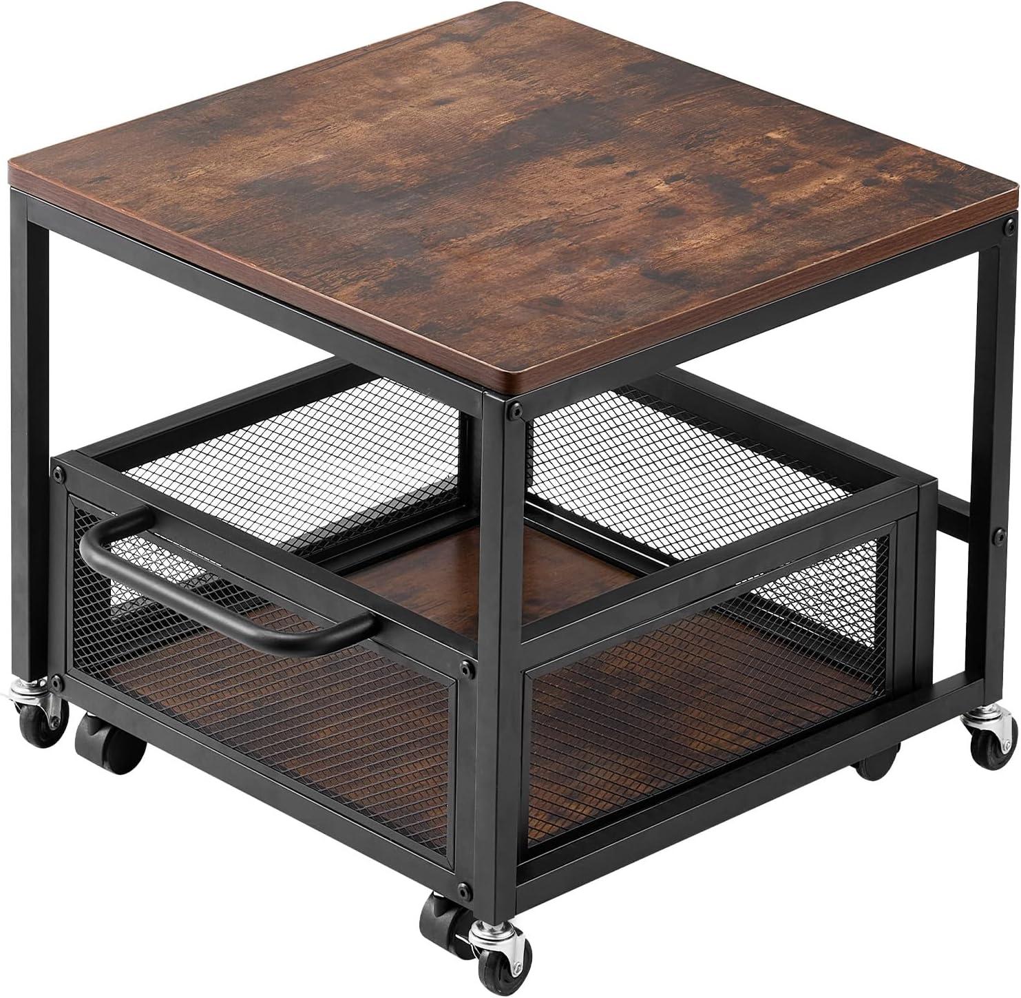 image:imageVEVOR Mini Fridge Stand with Storage 176 lbCapacity Mini Fridge Table with 2 Drawers amp 4 Swivel Wheels Mobile Mini Fridge Shelf Black Mini Fridge Organizer for Dorm Apartment Office BedroomDark Brown