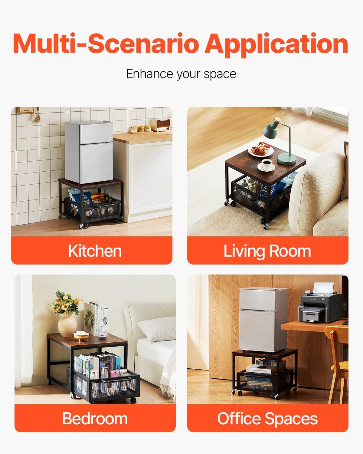 image:imageVEVOR Mini Fridge Stand with Storage 176 lbCapacity Mini Fridge Table with 2 Drawers amp 4 Swivel Wheels Mobile Mini Fridge Shelf Black Mini Fridge Organizer for Dorm Apartment Office BedroomDark Brown