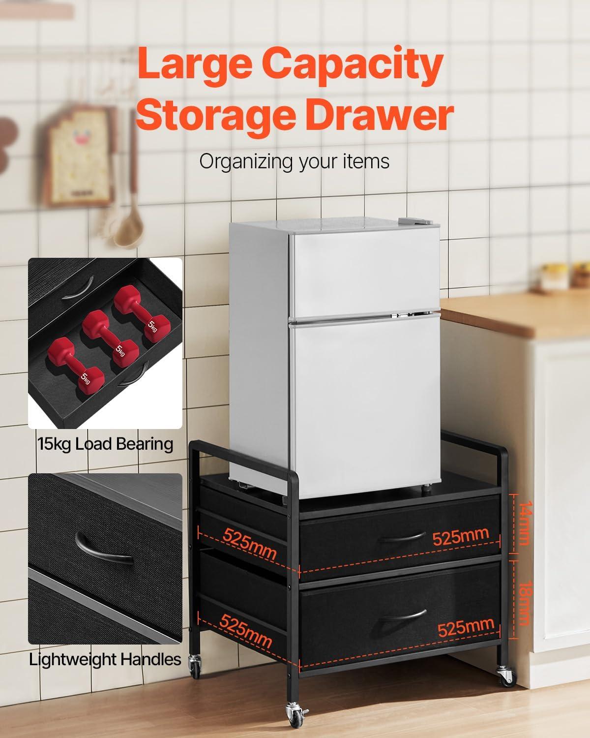 image:imageVEVOR Mini Fridge Stand with Storage 176 lbCapacity Mini Fridge Table with 2 Drawers amp 4 Swivel Wheels Mobile Mini Fridge Shelf Black Mini Fridge Organizer for Dorm Apartment Office BedroomBlack