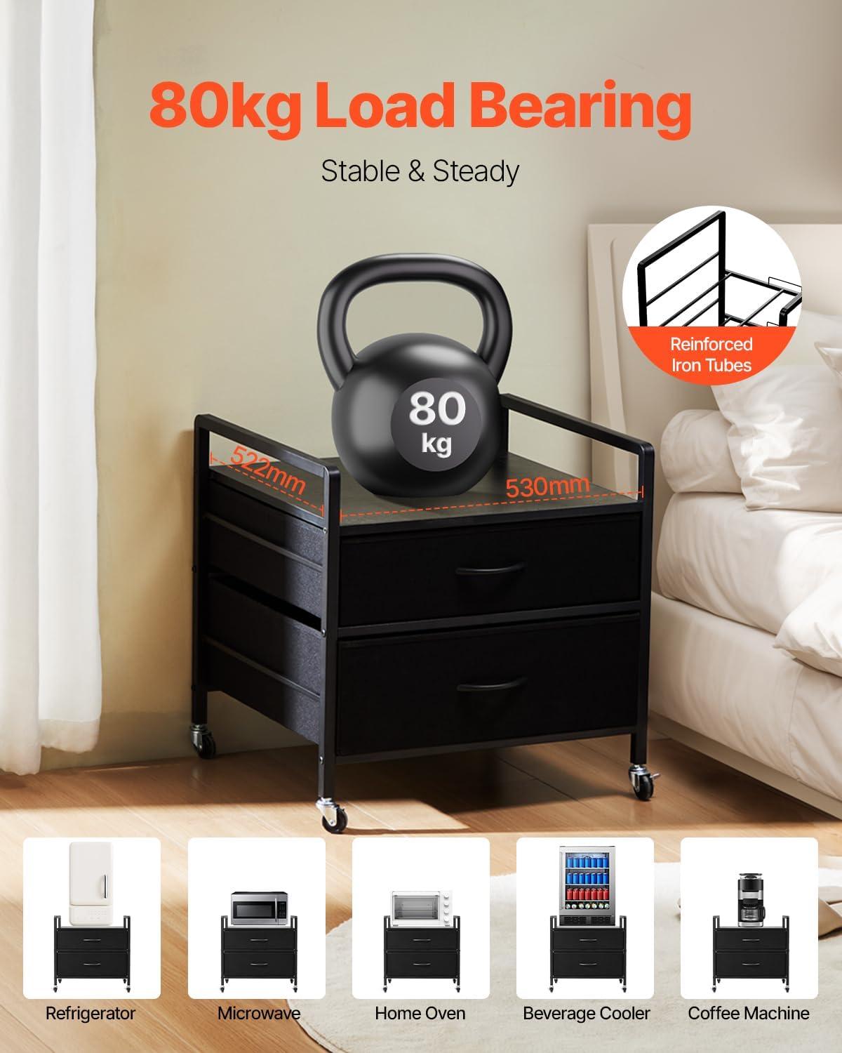 image:imageVEVOR Mini Fridge Stand with Storage 176 lbCapacity Mini Fridge Table with 2 Drawers amp 4 Swivel Wheels Mobile Mini Fridge Shelf Black Mini Fridge Organizer for Dorm Apartment Office BedroomBlack