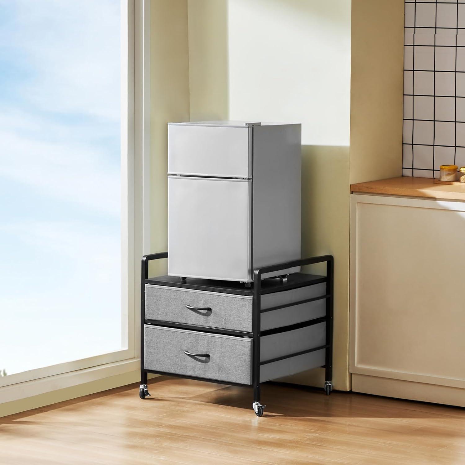 image:imageVEVOR Mini Fridge Stand with Storage 176 lbCapacity Mini Fridge Table with 2 Drawers amp 4 Swivel Wheels Mobile Mini Fridge Shelf Black Mini Fridge Organizer for Dorm Apartment Office BedroomGrey