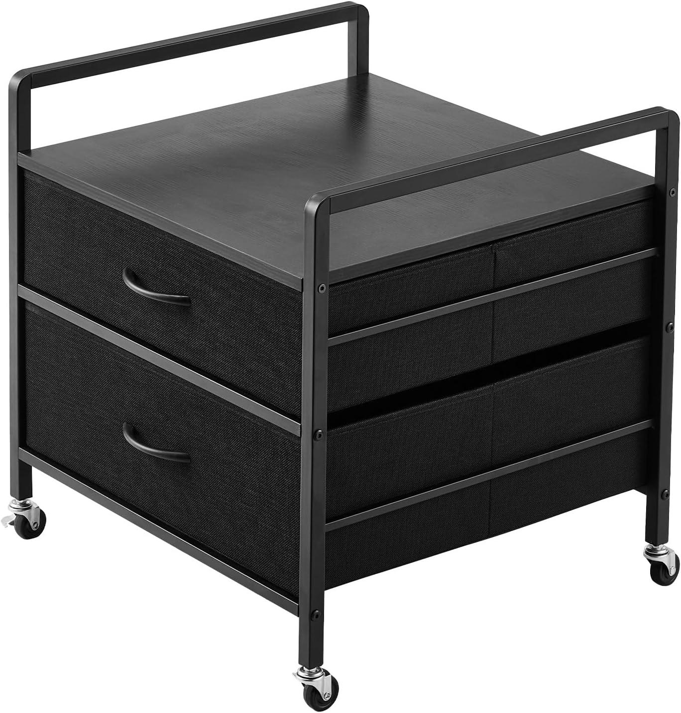 image:imageVEVOR Mini Fridge Stand with Storage 176 lbCapacity Mini Fridge Table with 2 Drawers amp 4 Swivel Wheels Mobile Mini Fridge Shelf Black Mini Fridge Organizer for Dorm Apartment Office BedroomBlack