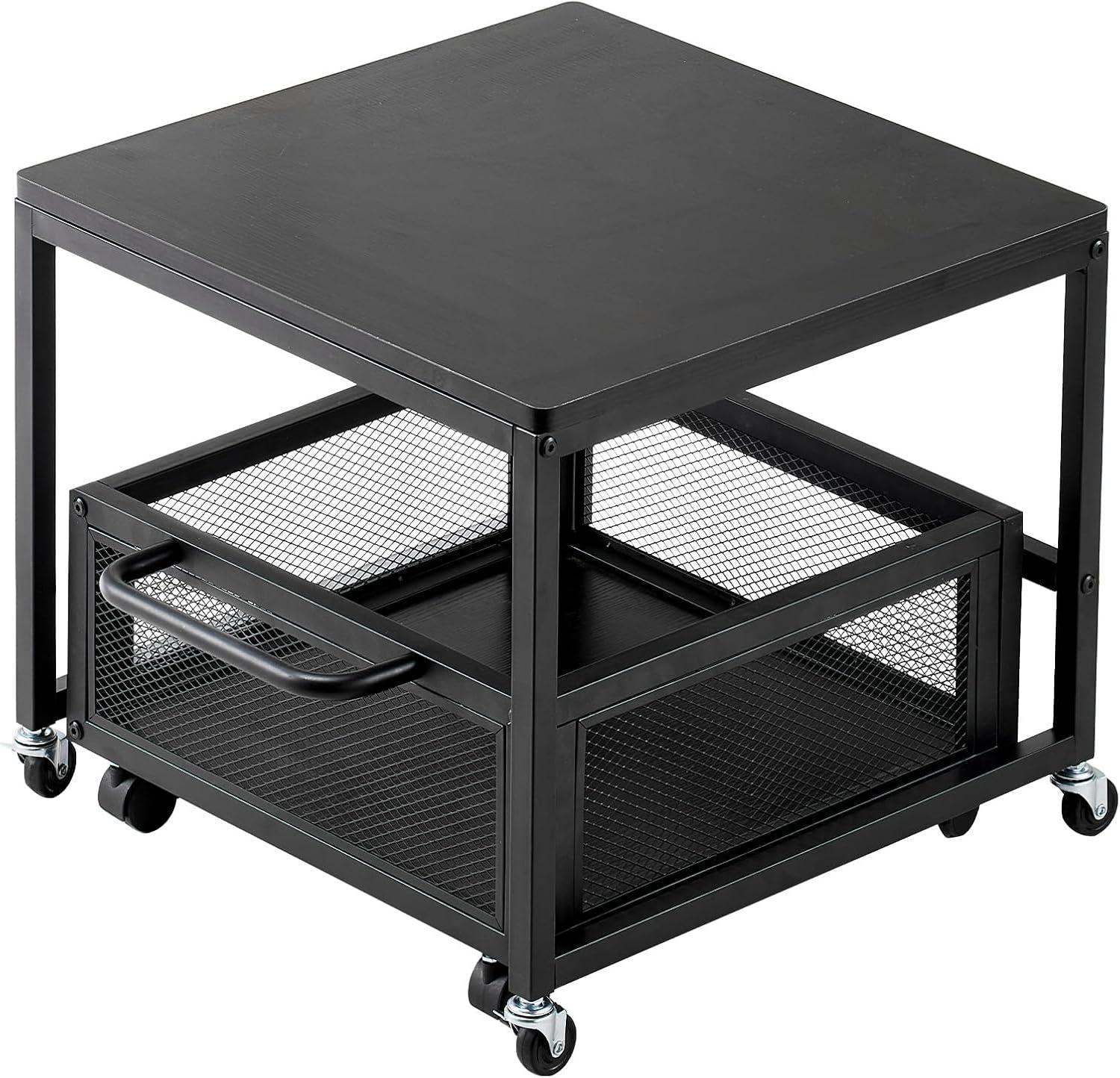 image:imageVEVOR Mini Fridge Stand with Storage 176 lbCapacity Mini Fridge Table with 2 Drawers amp 4 Swivel Wheels Mobile Mini Fridge Shelf Black Mini Fridge Organizer for Dorm Apartment Office BedroomBlack