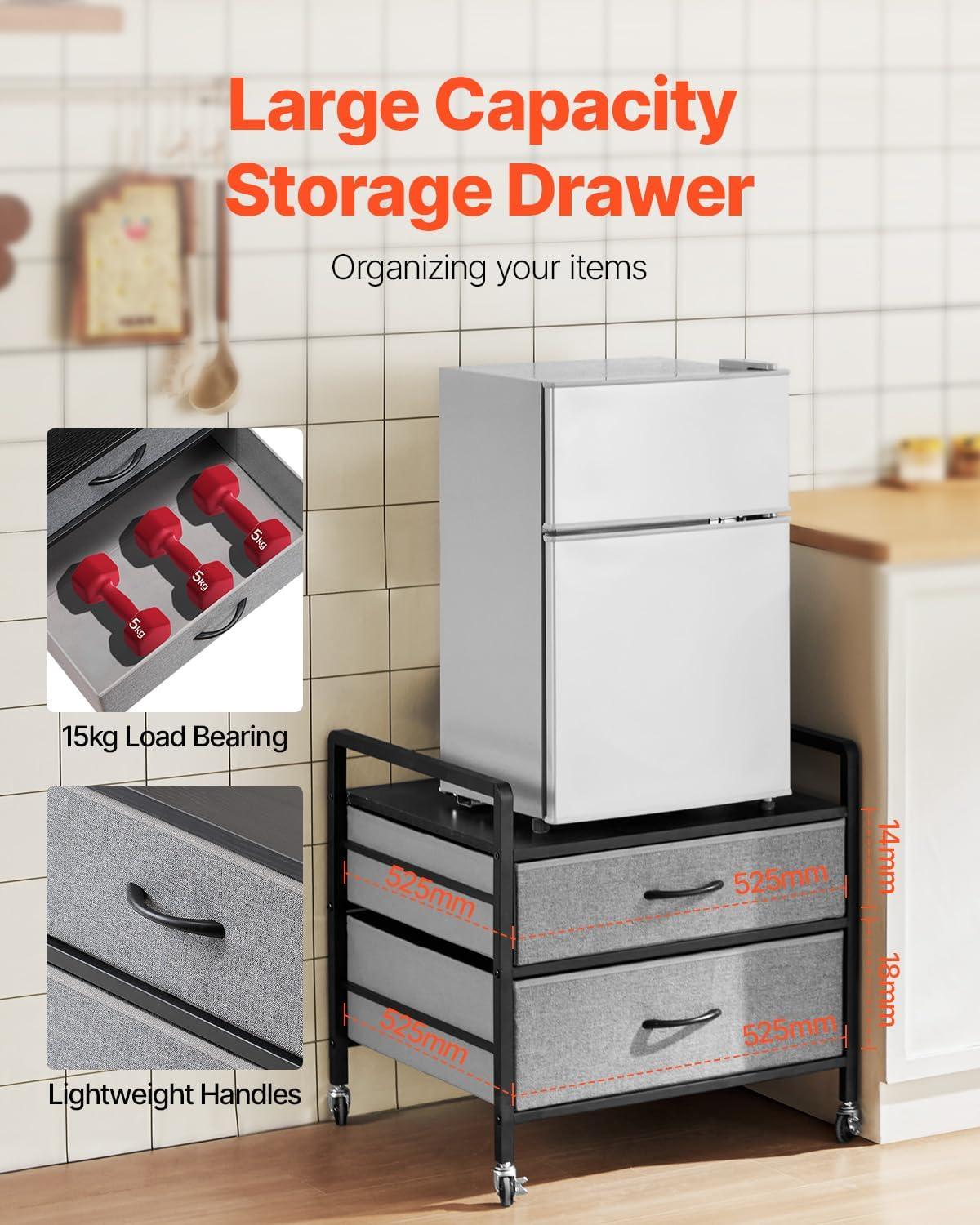 image:imageVEVOR Mini Fridge Stand with Storage 176 lbCapacity Mini Fridge Table with 2 Drawers amp 4 Swivel Wheels Mobile Mini Fridge Shelf Black Mini Fridge Organizer for Dorm Apartment Office BedroomGrey