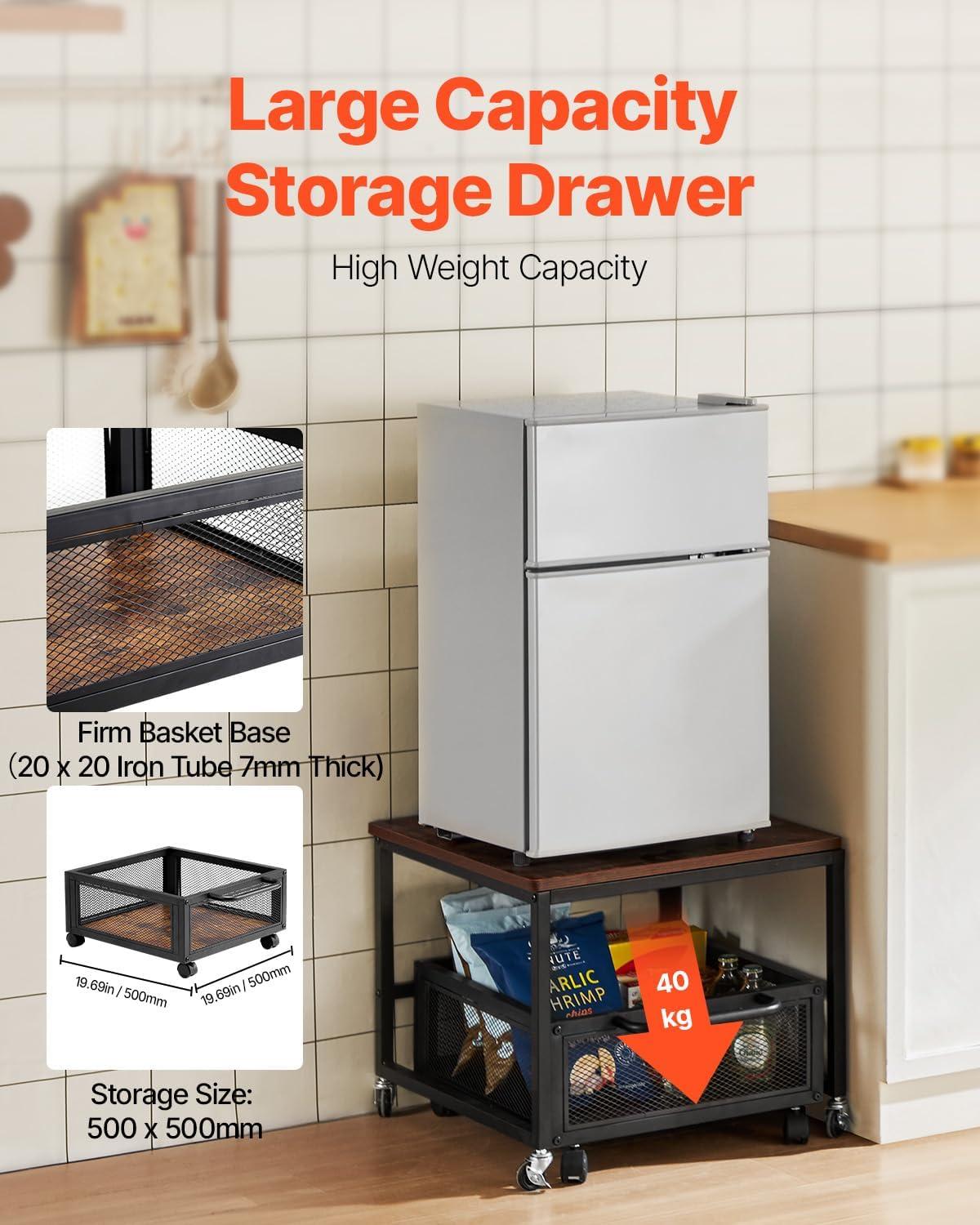 image:imageVEVOR Mini Fridge Stand with Storage 176 lbCapacity Mini Fridge Table with 2 Drawers amp 4 Swivel Wheels Mobile Mini Fridge Shelf Black Mini Fridge Organizer for Dorm Apartment Office BedroomDark Brown
