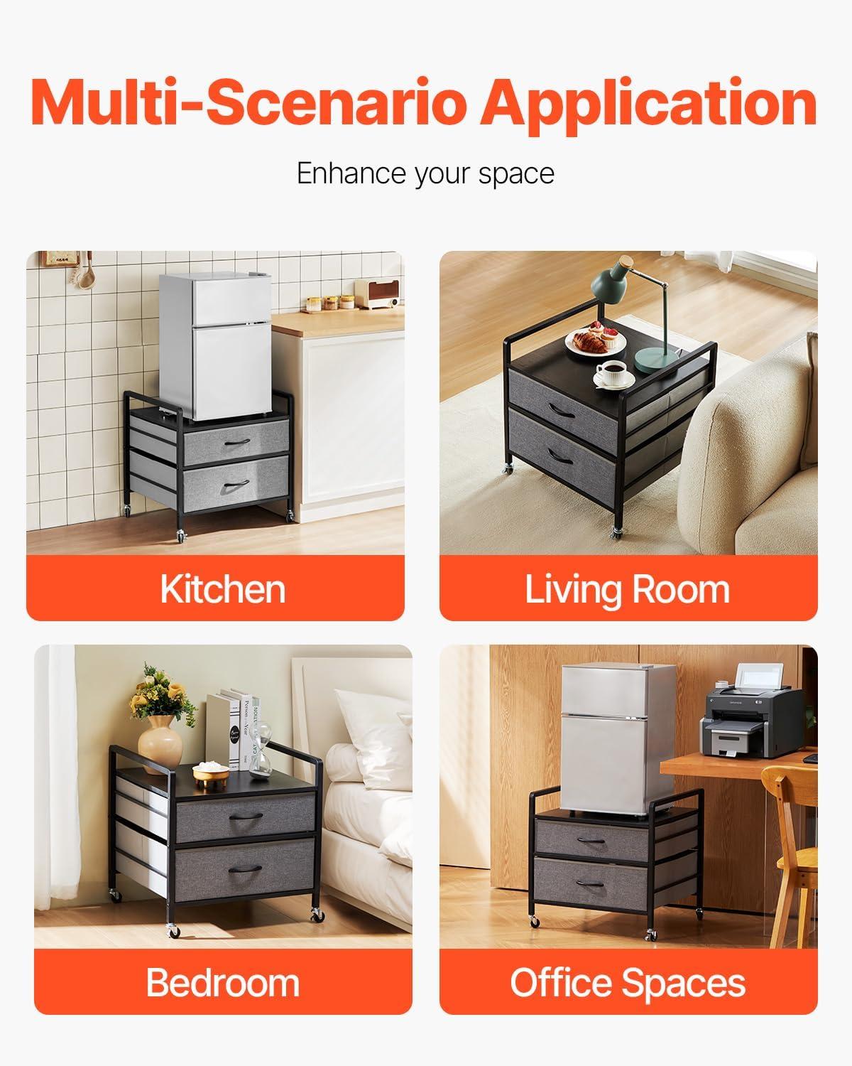 image:imageVEVOR Mini Fridge Stand with Storage 176 lbCapacity Mini Fridge Table with 2 Drawers amp 4 Swivel Wheels Mobile Mini Fridge Shelf Black Mini Fridge Organizer for Dorm Apartment Office BedroomGrey