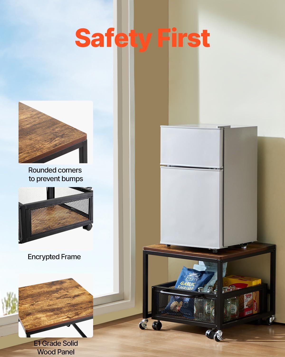 image:imageVEVOR Mini Fridge Stand with Storage 176 lbCapacity Mini Fridge Table with 2 Drawers amp 4 Swivel Wheels Mobile Mini Fridge Shelf Black Mini Fridge Organizer for Dorm Apartment Office BedroomLight Brown