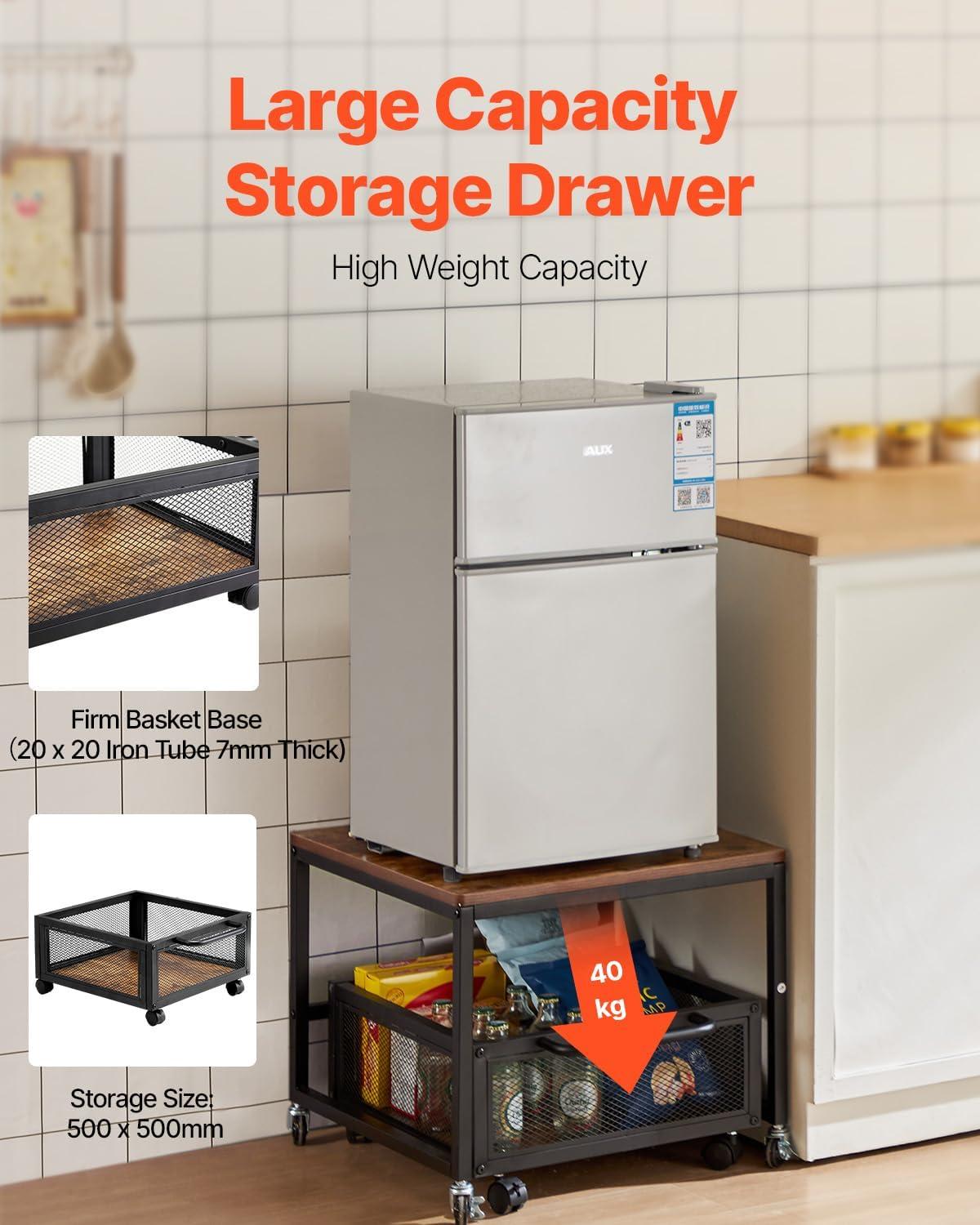 image:imageVEVOR Mini Fridge Stand with Storage 176 lbCapacity Mini Fridge Table with 2 Drawers amp 4 Swivel Wheels Mobile Mini Fridge Shelf Black Mini Fridge Organizer for Dorm Apartment Office BedroomLight Brown