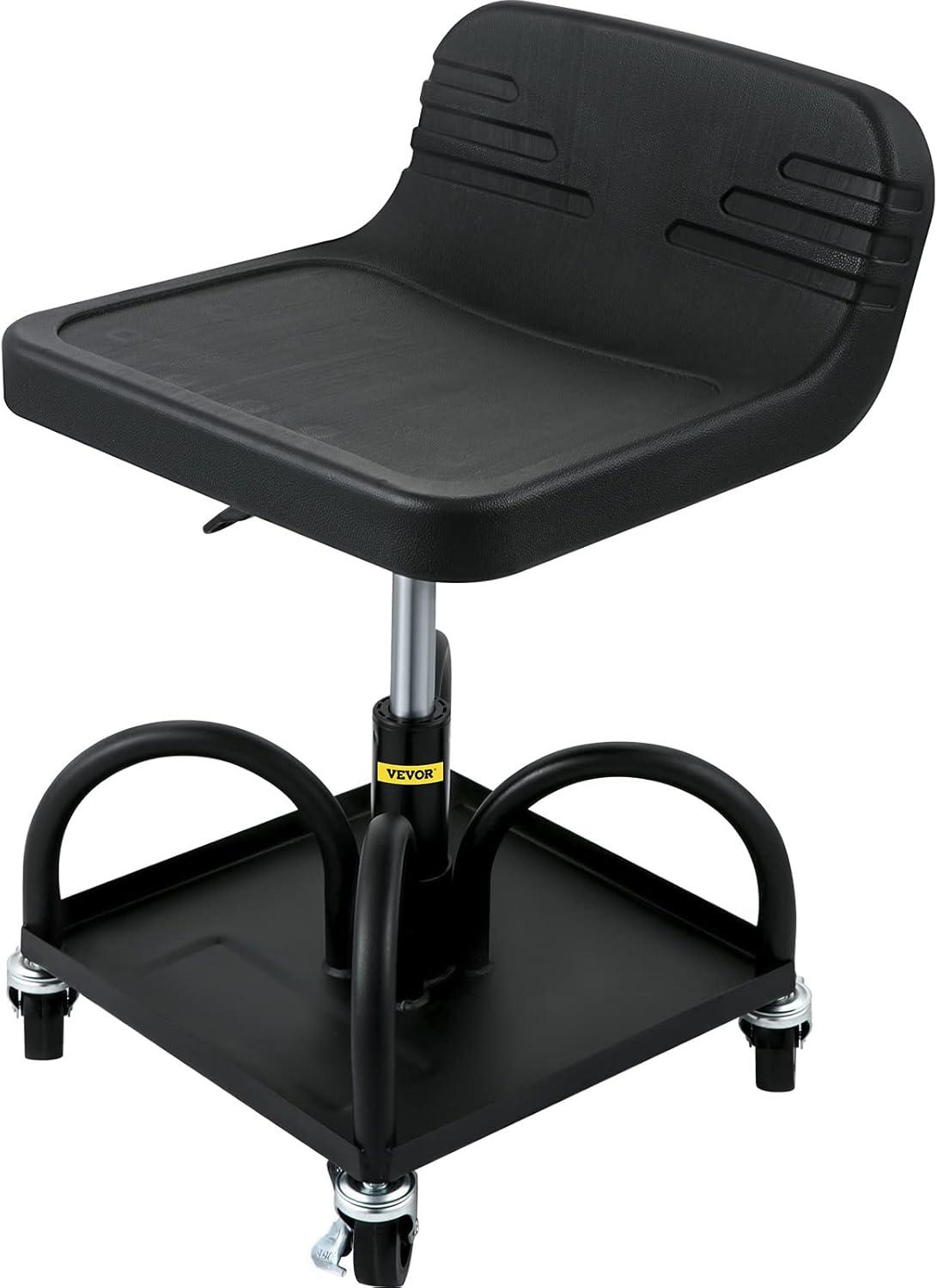 image:imageVEVOR Mobile Rolling Seat 300LBS Capacity 157 to 205 Adjustable Height Mechanic Rolling Stool with Swivel Wheels and Tool Tray for Workshop Auto Repair Shop Black