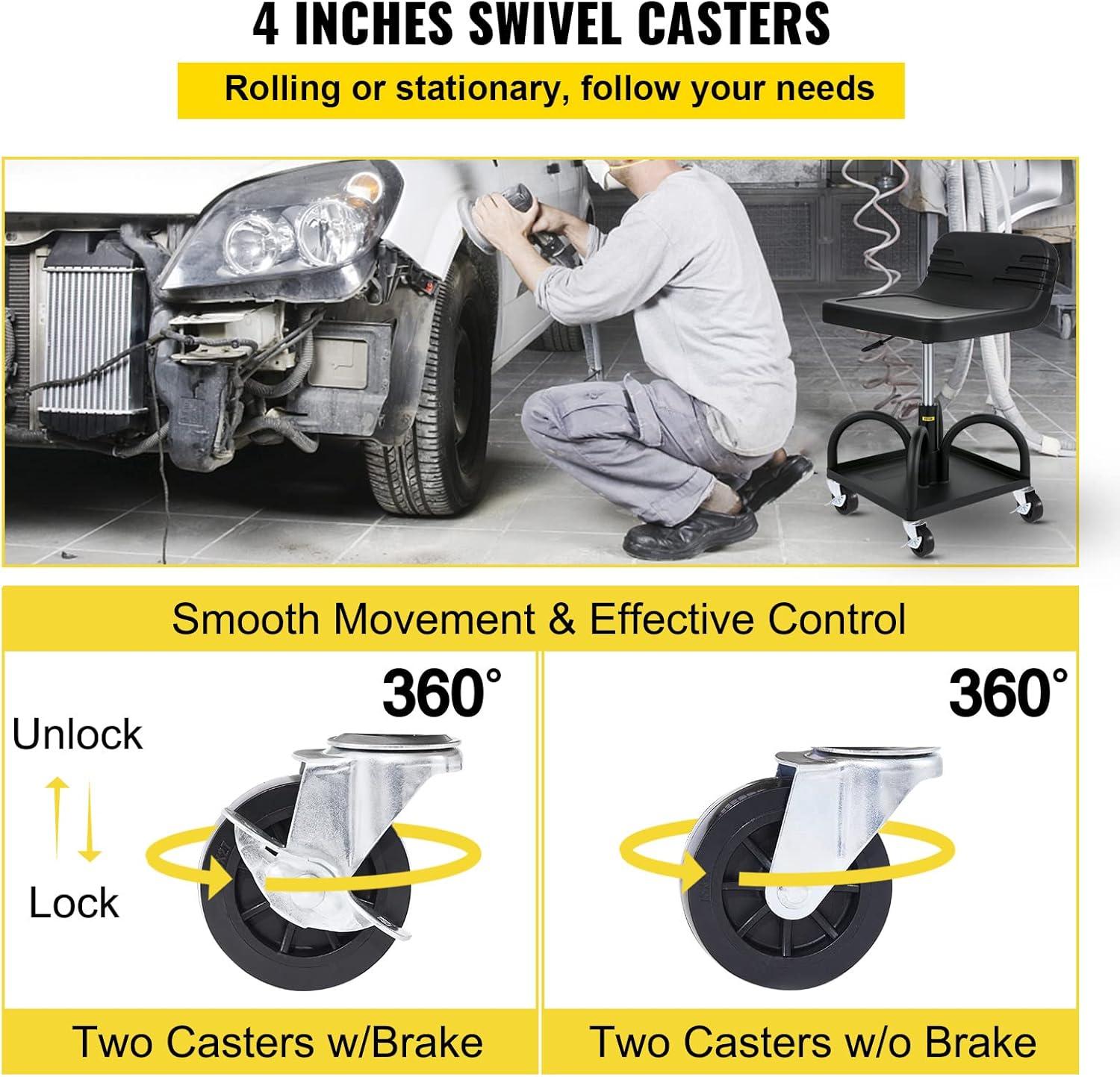 image:imageVEVOR Mobile Rolling Seat 300LBS Capacity 157 to 205 Adjustable Height Mechanic Rolling Stool with Swivel Wheels and Tool Tray for Workshop Auto Repair Shop Black