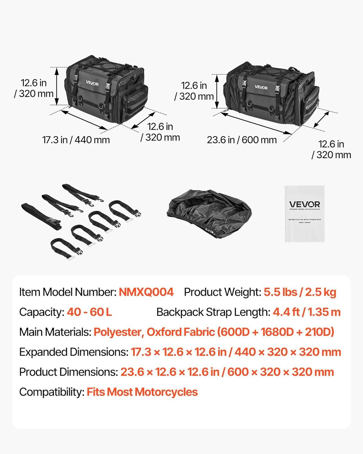 image:imageVEVOR Motorcycle Top Case 65L Universal Aluminum Alloy Motorbike Tail Box with Leather Lining Waterproof Detachable Motorcycle Top Box with Lock amp Back Cushion Fit for 99 of Motorcycle Frames4060 L