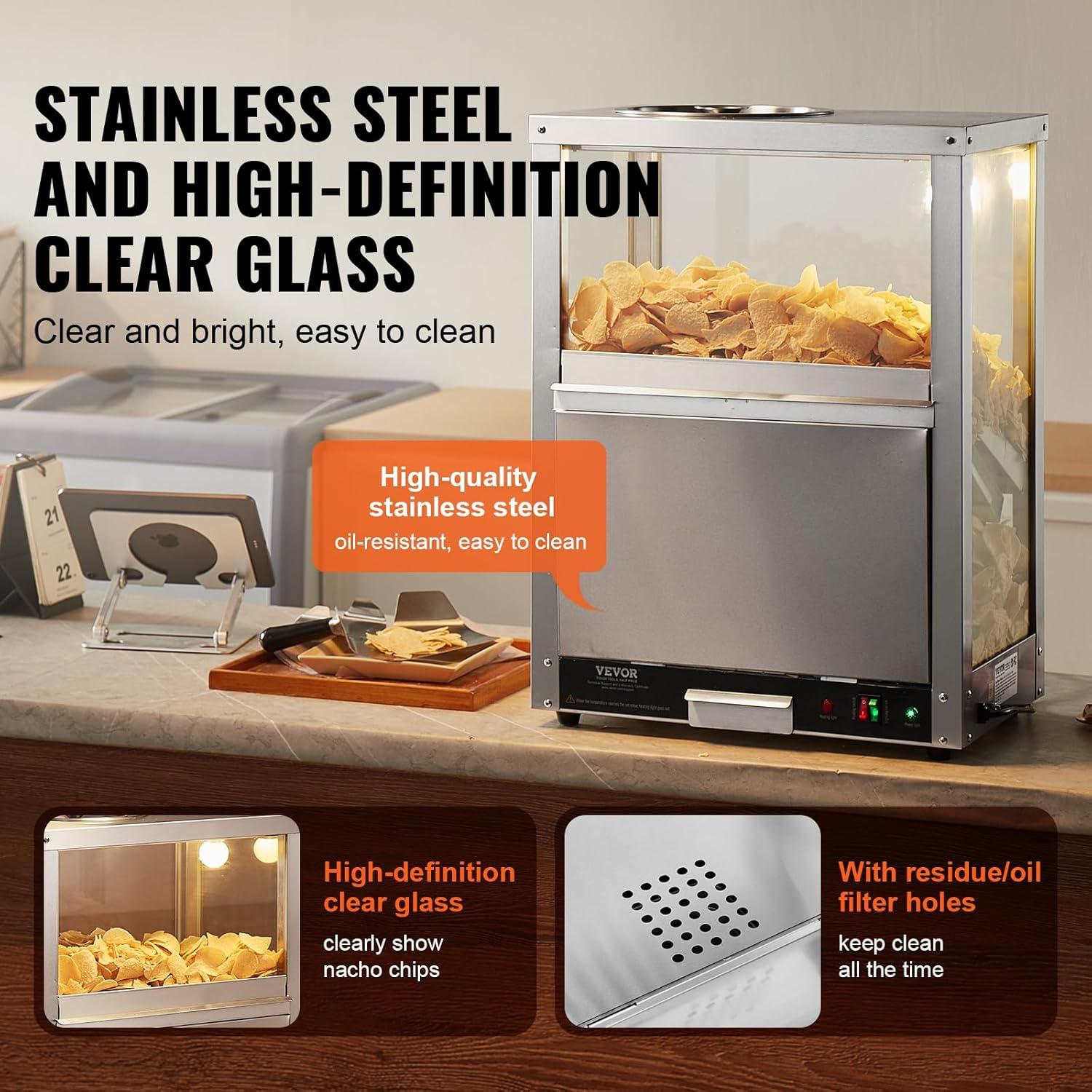 image:imageVEVOR Nacho Chip Warmer 845QT Stainless Steel Machine with Warming Light Deflection Board for Popcorn Potato Chips Peanuts