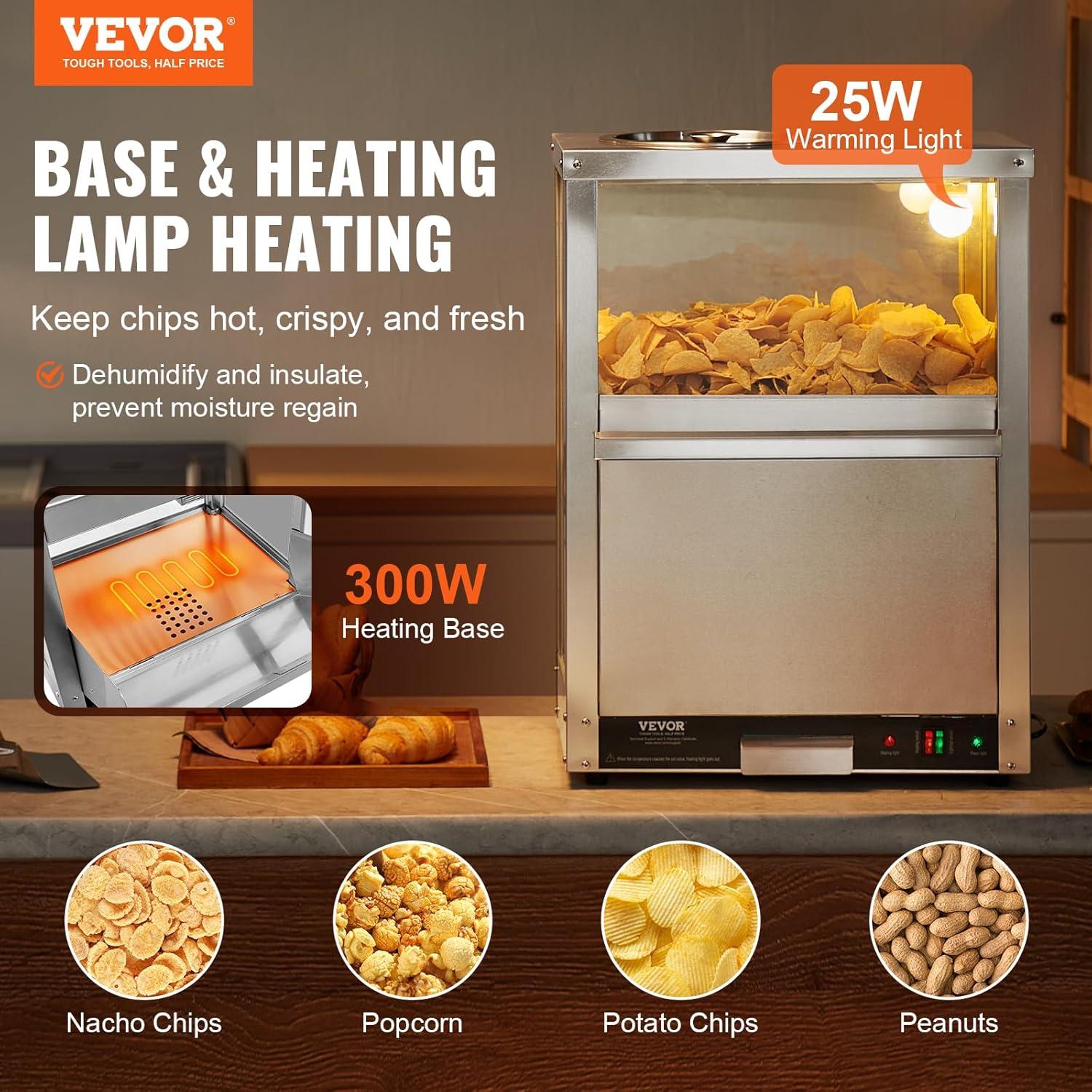image:imageVEVOR Nacho Chip Warmer 845QT Stainless Steel Machine with Warming Light Deflection Board for Popcorn Potato Chips Peanuts