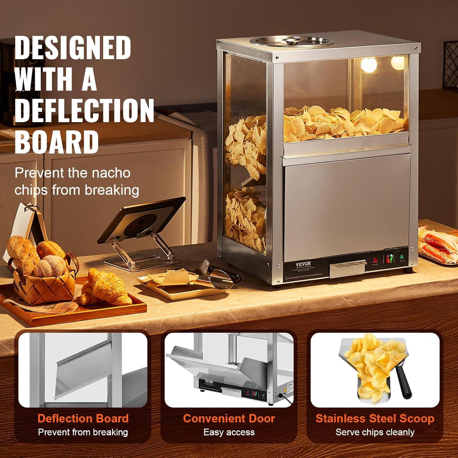 image:imageVEVOR Nacho Chip Warmer 845QT Stainless Steel Machine with Warming Light Deflection Board for Popcorn Potato Chips Peanuts