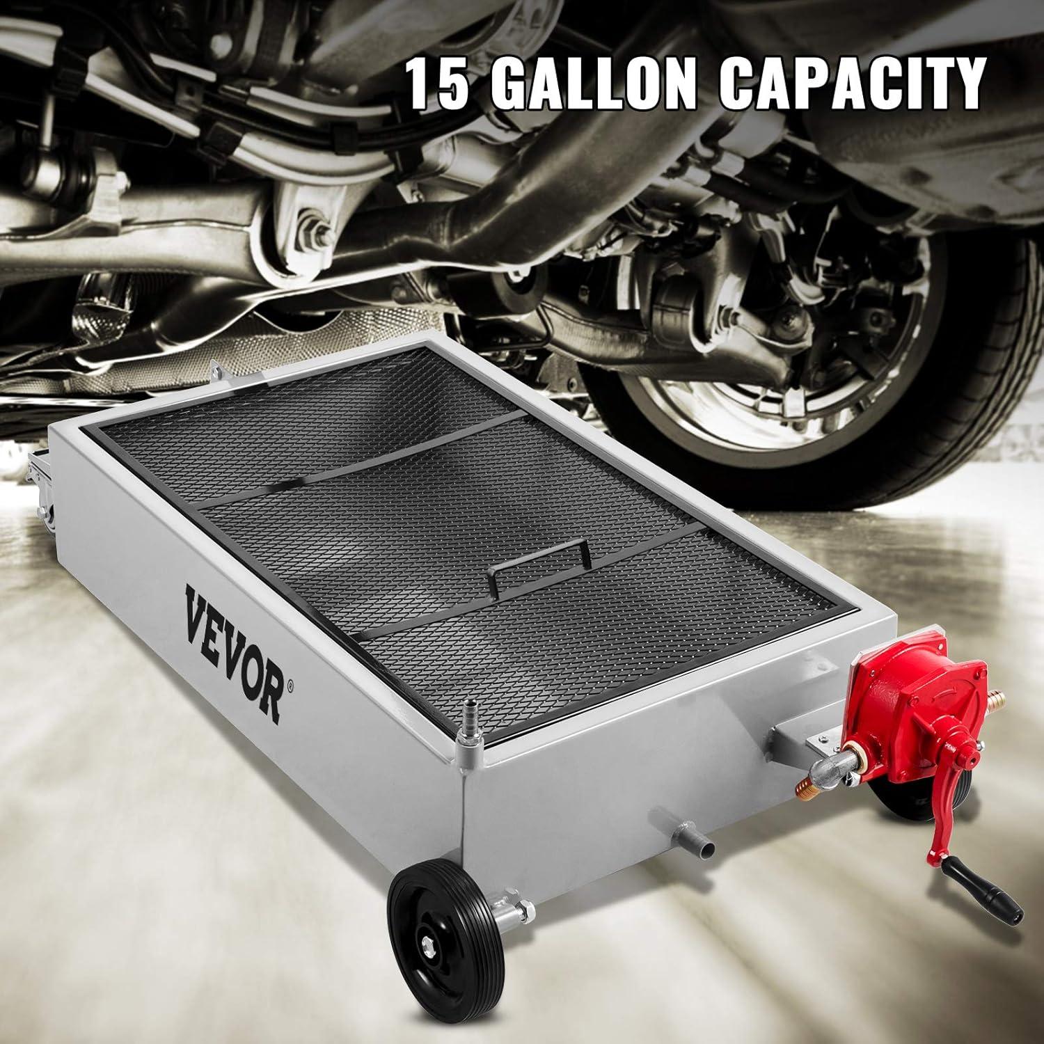 image:imageVEVOR Oil Drain Pan 15 Gallon Oil Drain Tank 57L Low Profile Oil Drain Pan Large Capacity Oil Change Pan Foldable Hand with Pump Hose Swivel Casters Wheels for Car SUV Trucks Oil DrainingHand Pump
