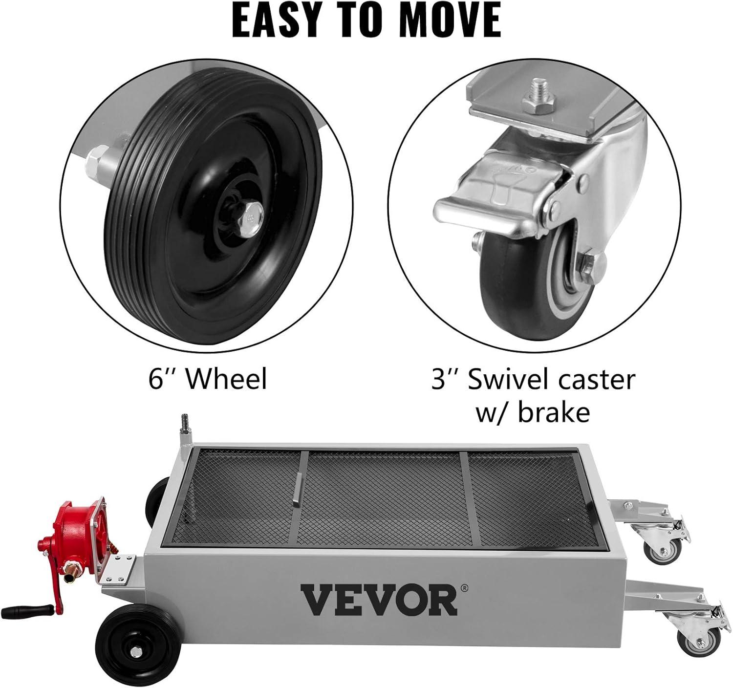 image:imageVEVOR Oil Drain Pan 15 Gallon Oil Drain Tank 57L Low Profile Oil Drain Pan Large Capacity Oil Change Pan Foldable Hand with Pump Hose Swivel Casters Wheels for Car SUV Trucks Oil DrainingHand Pump