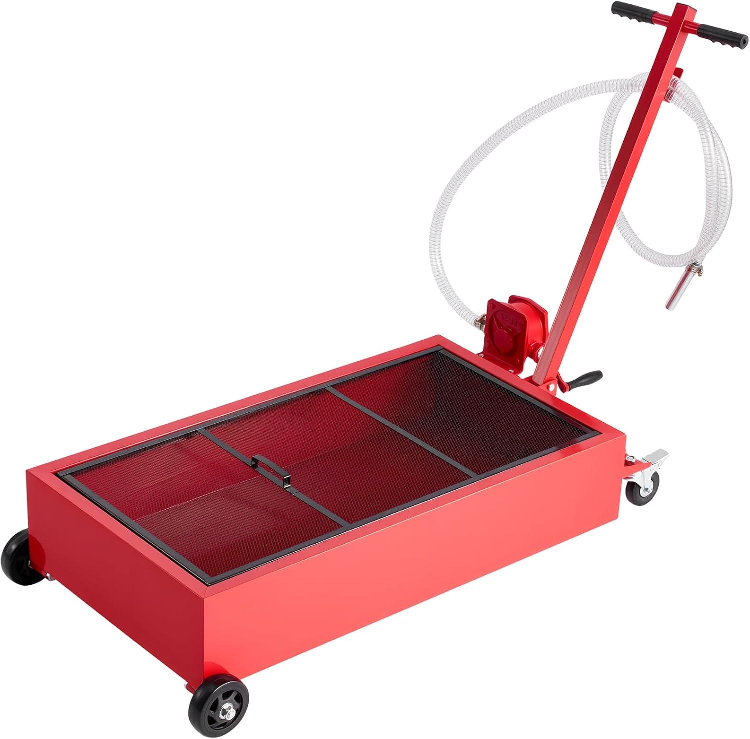 image:imageVEVOR Oil Drain Pan 15 Gallon Oil Drain Tank 57L Low Profile Oil Drain Pan Large Capacity Oil Change Pan Foldable Hand with Pump Hose Swivel Casters Wheels for Car SUV Trucks Oil Draining20 Gallon