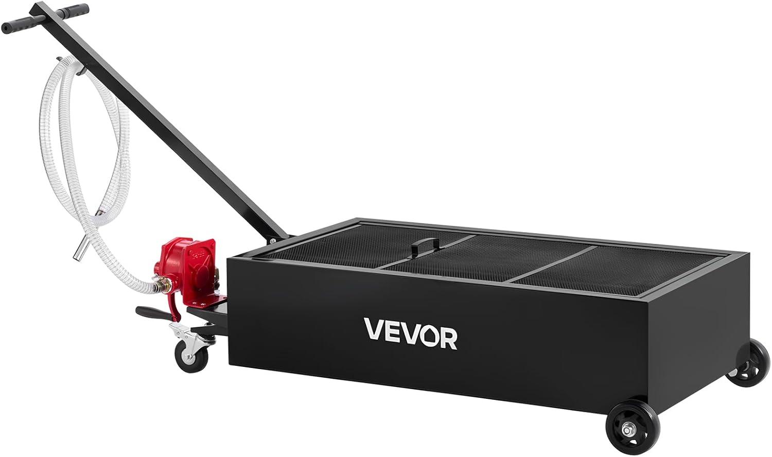 image:imageVEVOR Oil Drain Pan 15 Gallon Oil Drain Tank 57L Low Profile Oil Drain Pan Large Capacity Oil Change Pan Foldable Hand with Pump Hose Swivel Casters Wheels for Car SUV Trucks Oil Draining25 Gallon