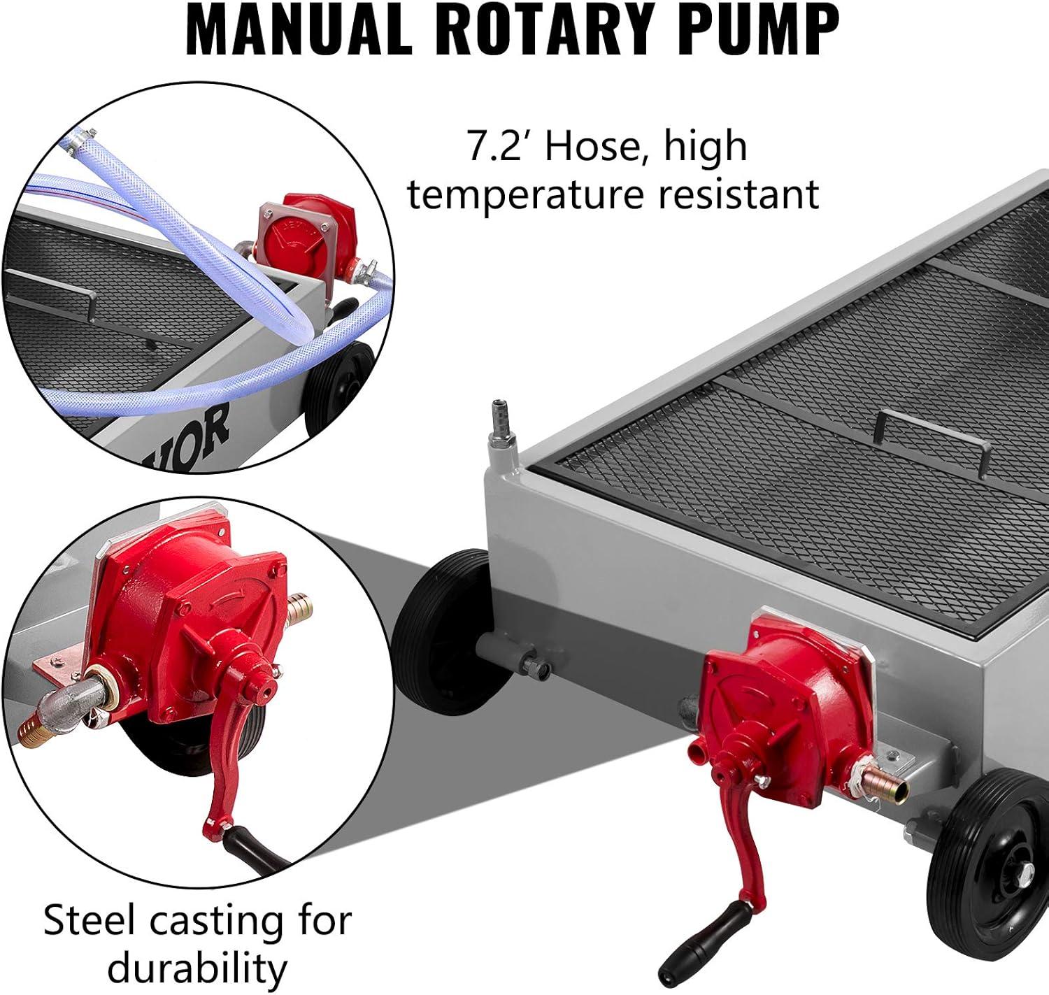 image:imageVEVOR Oil Drain Pan 15 Gallon Oil Drain Tank 57L Low Profile Oil Drain Pan Large Capacity Oil Change Pan Foldable Hand with Pump Hose Swivel Casters Wheels for Car SUV Trucks Oil DrainingHand Pump