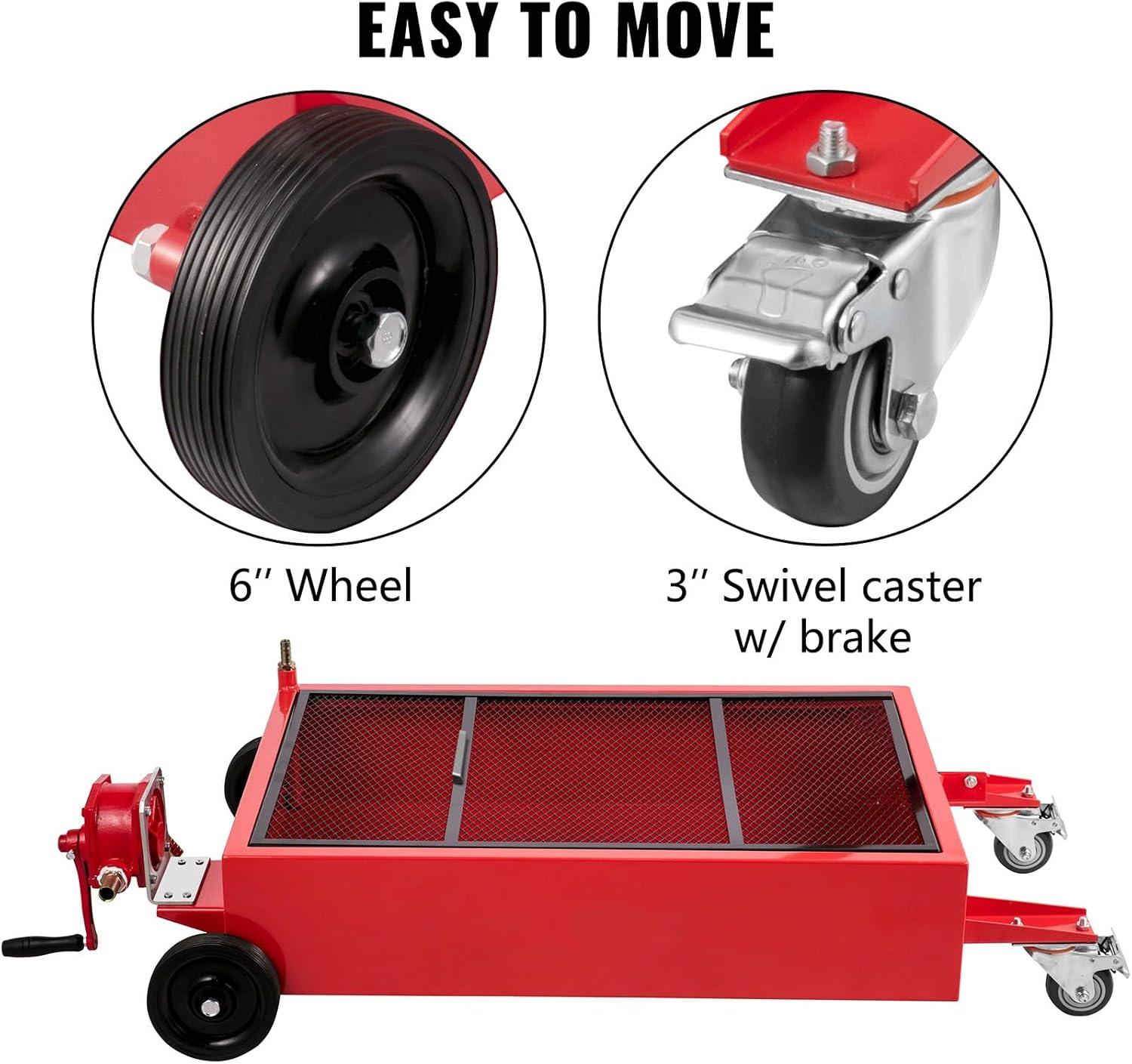 image:imageVEVOR Oil Drain Pan 18 Gallon Oil Drain Tank 68L Low Profile Oil Drain Pan Large Capacity Oil Change Pan Foldable Hand with Pump Hose Swivel Casters Wheels for Car SUV Trucks Oil Draining18 Gallon Hand Pump