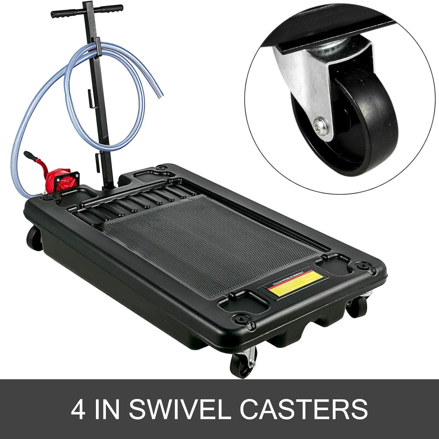 image:imageVEVOR Oil Drain Pan 18 Gallon Oil Drain Tank 68L Low Profile Oil Drain Pan Large Capacity Oil Change Pan Foldable Hand with Pump Hose Swivel Casters Wheels for Car SUV Trucks Oil Draining17 Gallon Hand Pump