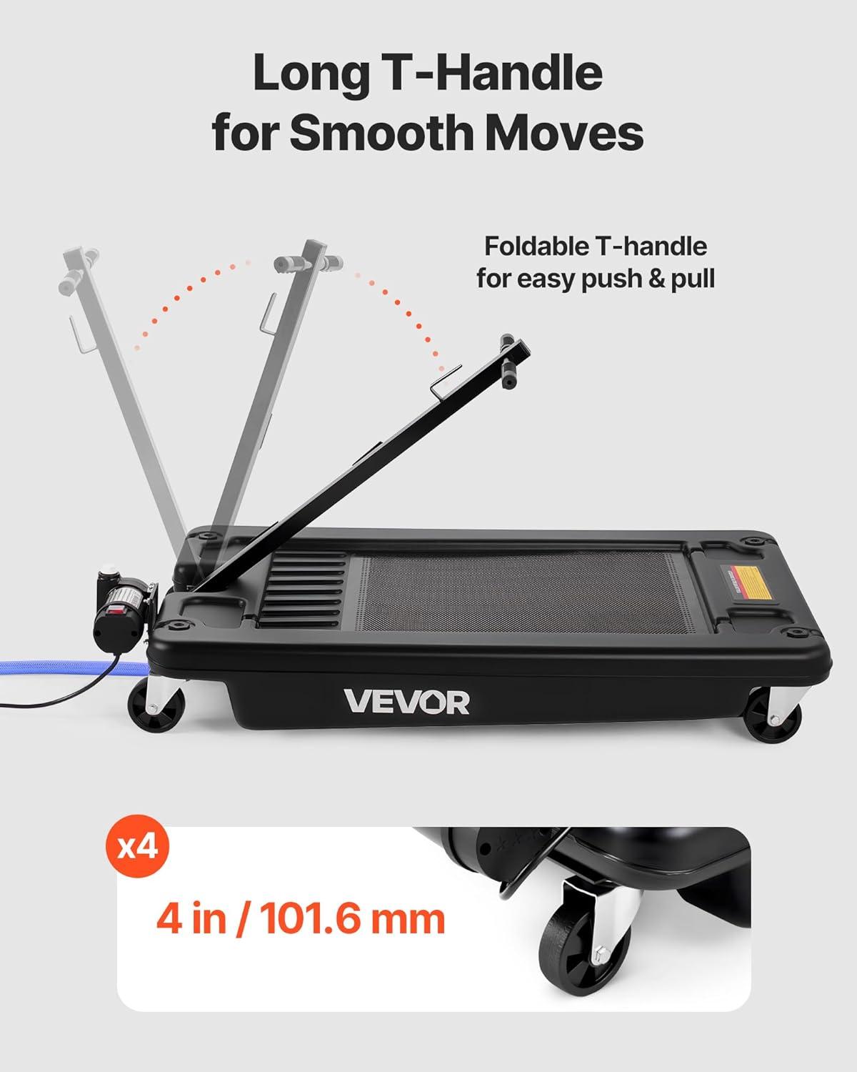 image:imageVEVOR Oil Drain Pan 18 Gallon Oil Drain Tank 68L Low Profile Oil Drain Pan Large Capacity Oil Change Pan Foldable Hand with Pump Hose Swivel Casters Wheels for Car SUV Trucks Oil Draining17 Gallon Electric Pump
