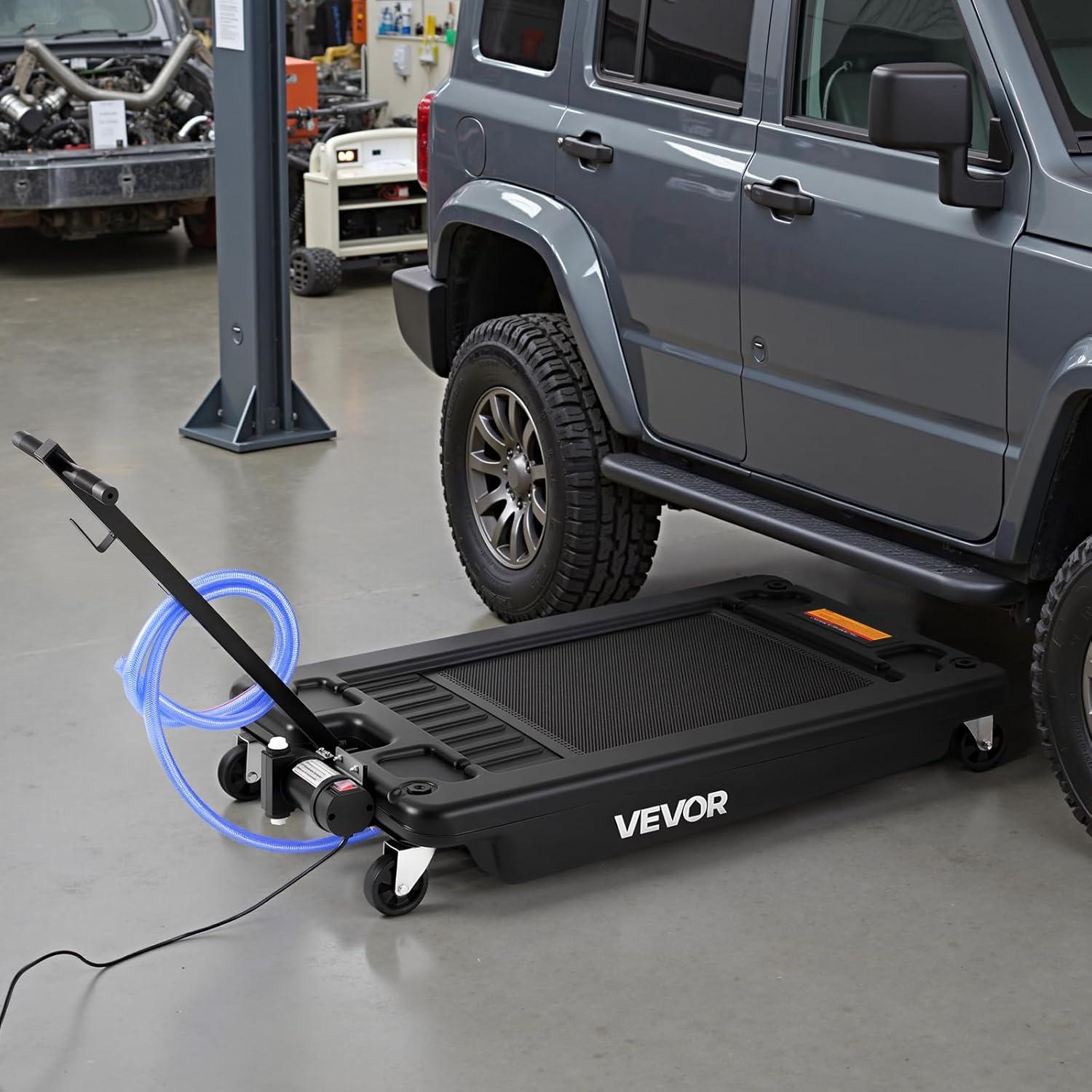 image:imageVEVOR Oil Drain Pan 18 Gallon Oil Drain Tank 68L Low Profile Oil Drain Pan Large Capacity Oil Change Pan Foldable Hand with Pump Hose Swivel Casters Wheels for Car SUV Trucks Oil Draining17 Gallon Electric Pump
