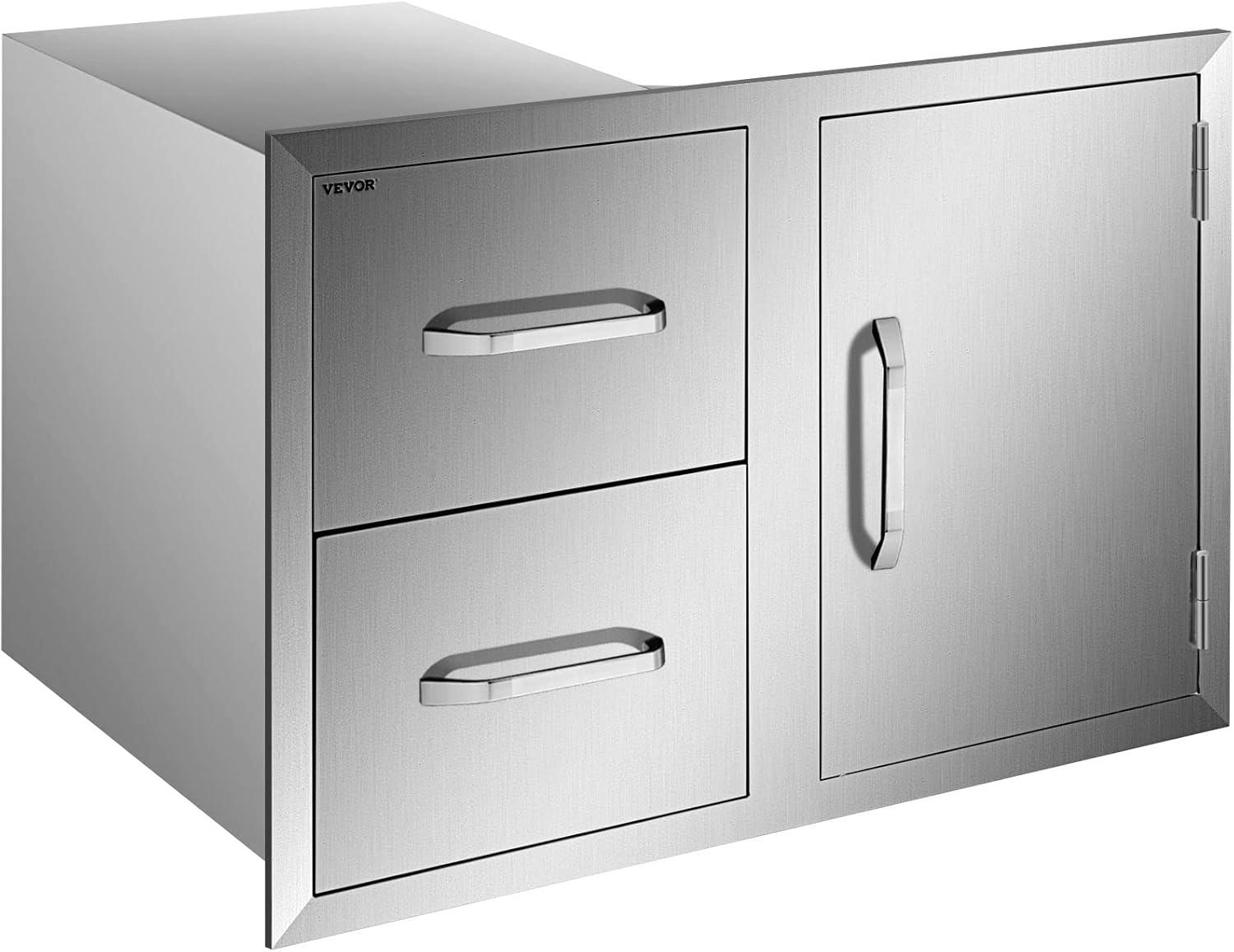 image:imageVEVOR Outdoor Kitchen Door Drawer Combo 325 W x 216 H x 205D Access DoorDouble Drawers with Paper Towel Rack Stainless Steel Handles for BBQ Islands