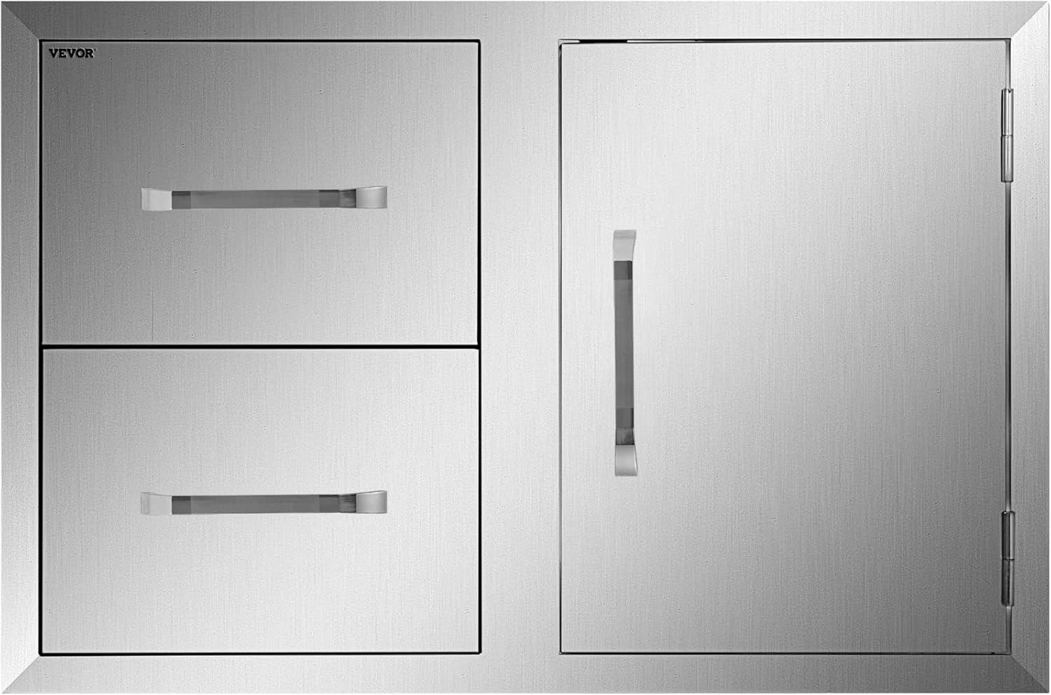 image:imageVEVOR Outdoor Kitchen Door Drawer Combo 325 W x 216 H x 205D Access DoorDouble Drawers with Paper Towel Rack Stainless Steel Handles for BBQ Islands