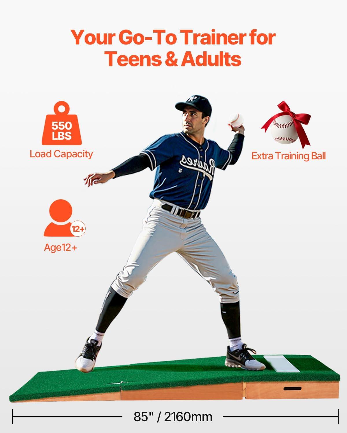 image:imageVEVOR Pitching Mound Baseball Game Mound IndoorOutdoor Pitching Practice and Training Equipment Softball Pitching Aids with Antifade Turf and Pitching RubberGreen