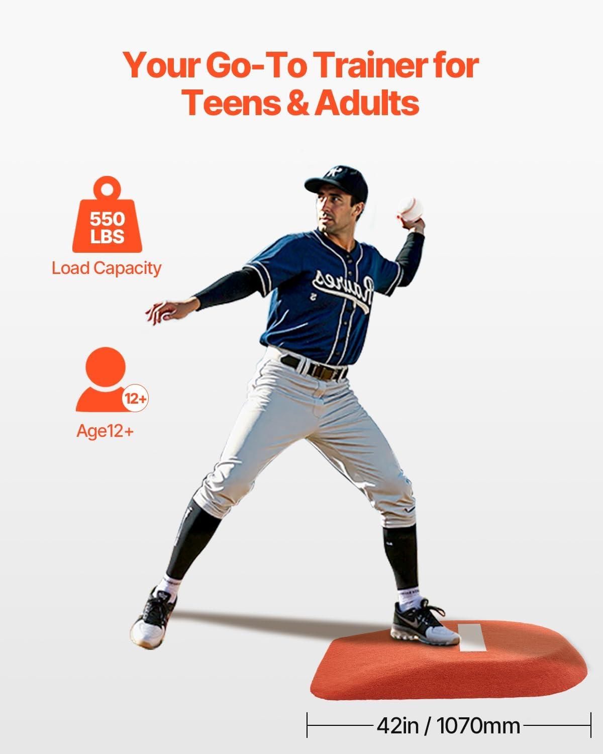 image:imageVEVOR Pitching Mound Baseball Game Mound IndoorOutdoor Pitching Practice and Training Equipment Softball Pitching Aids with Antifade Turf and Pitching RubberRed