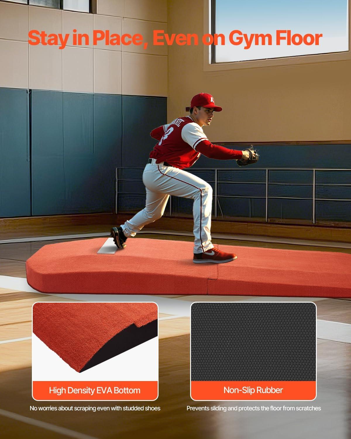 image:imageVEVOR Pitching Mound Baseball Game Mound IndoorOutdoor Pitching Practice and Training Equipment Softball Pitching Aids with Antifade Turf and Pitching RubberRed