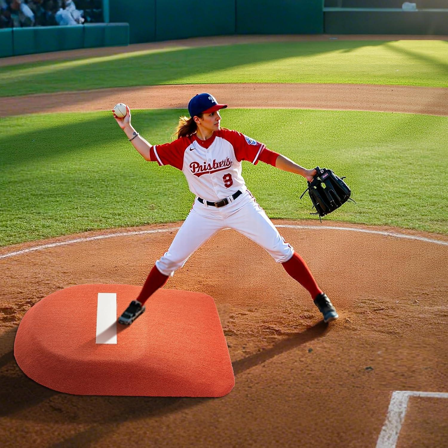 image:imageVEVOR Pitching Mound Baseball Game Mound IndoorOutdoor Pitching Practice and Training Equipment Softball Pitching Aids with Antifade Turf and Pitching RubberRed