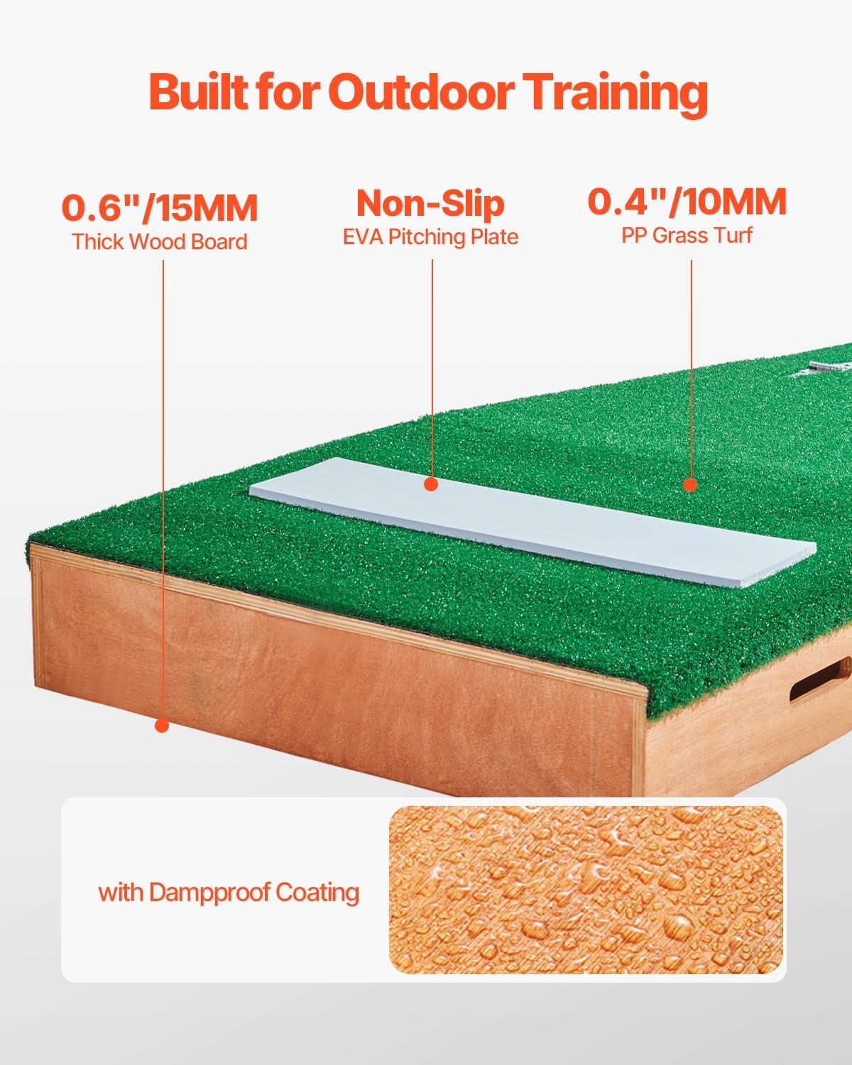 image:imageVEVOR Pitching Mound Baseball Game Mound IndoorOutdoor Pitching Practice and Training Equipment Softball Pitching Aids with Antifade Turf and Pitching RubberGreen