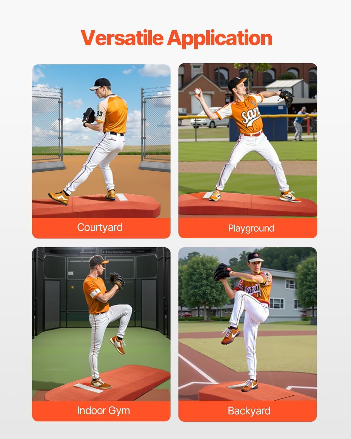 image:imageVEVOR Pitching Mound Baseball Game Mound IndoorOutdoor Pitching Practice and Training Equipment Softball Pitching Aids with Antifade Turf and Pitching RubberRed