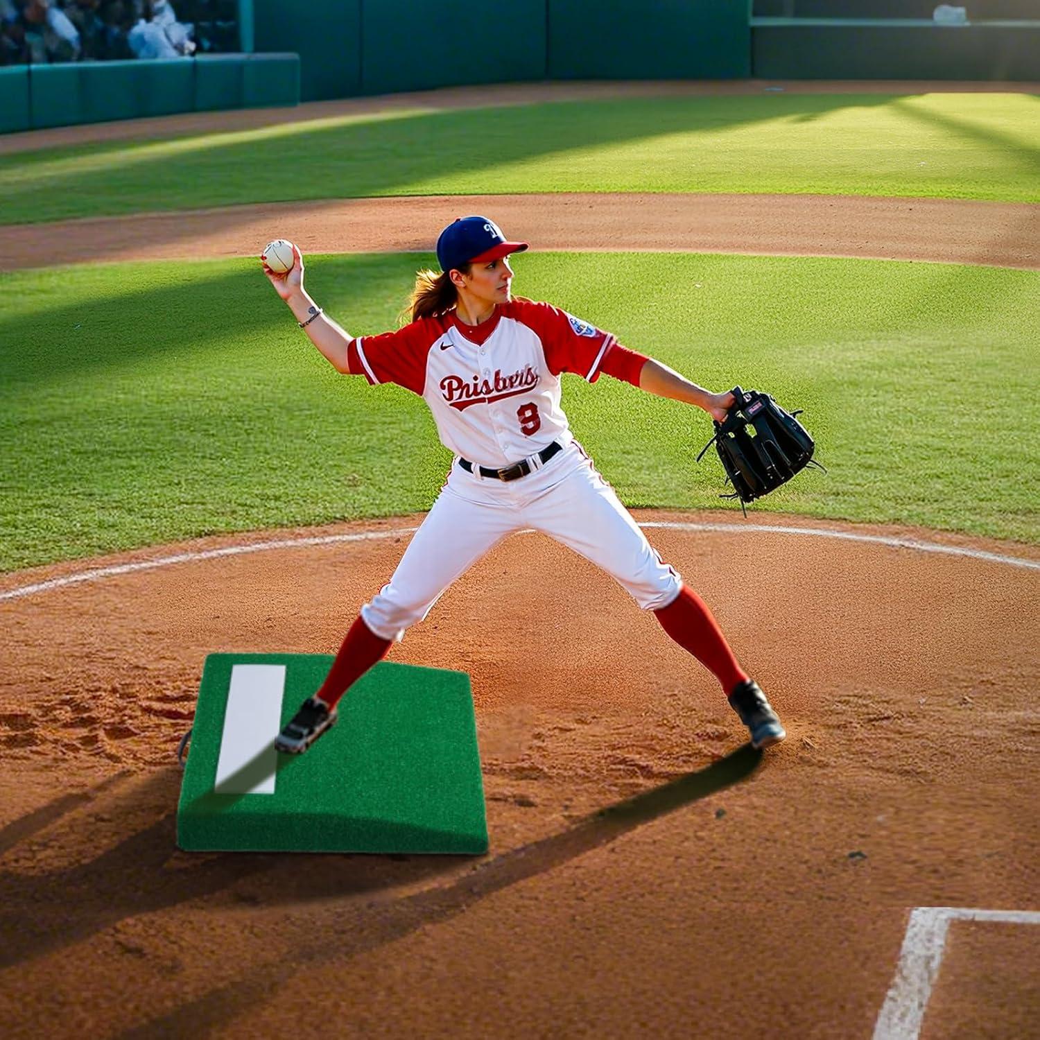 image:imageVEVOR Pitching Mound Baseball Game Mound IndoorOutdoor Pitching Practice and Training Equipment Softball Pitching Aids with Antifade Turf and Pitching RubberGreen