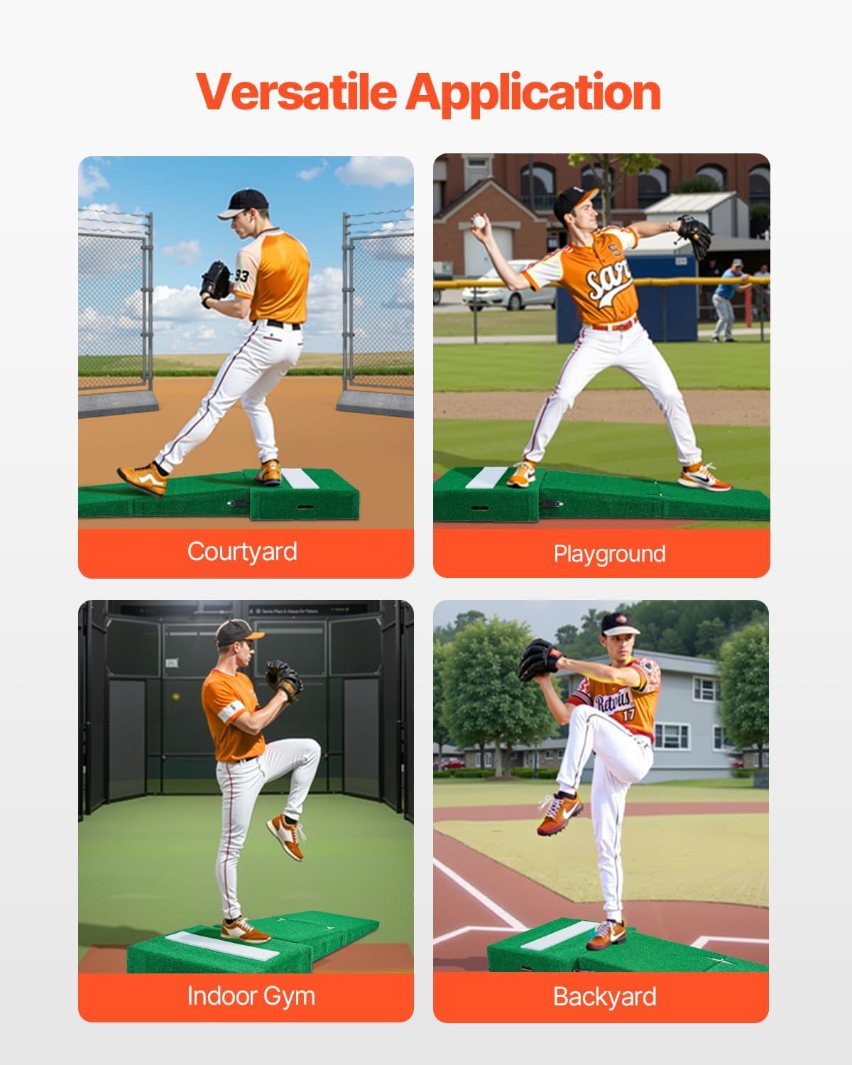 image:imageVEVOR Pitching Mound Baseball Game Mound IndoorOutdoor Pitching Practice and Training Equipment Softball Pitching Aids with Antifade Turf and Pitching RubberGreen