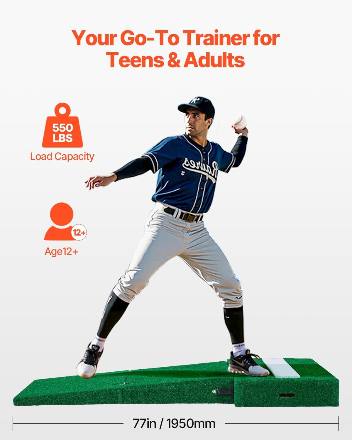 image:imageVEVOR Pitching Mound Baseball Game Mound IndoorOutdoor Pitching Practice and Training Equipment Softball Pitching Aids with Antifade Turf and Pitching RubberGreen