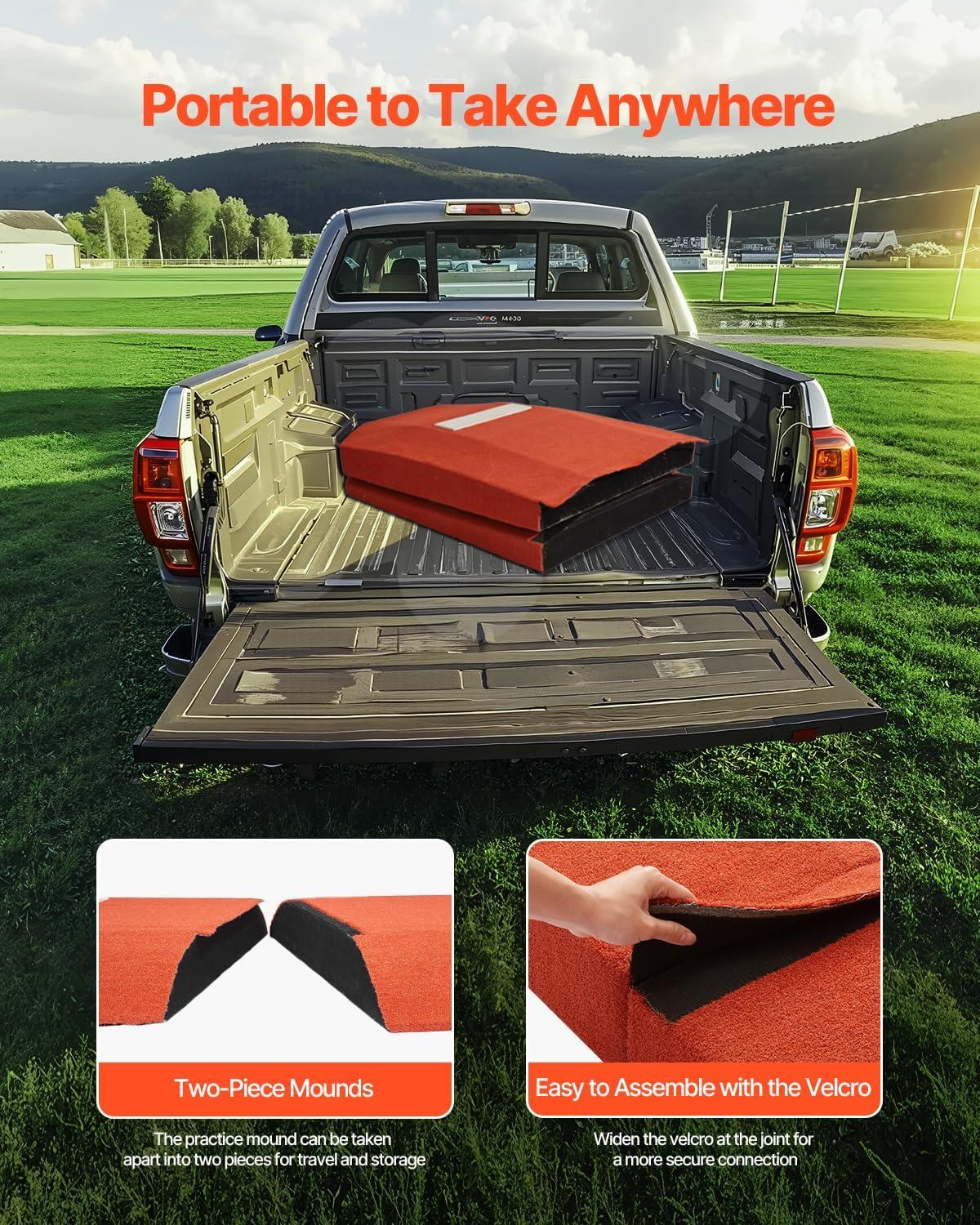 image:imageVEVOR Pitching Mound Baseball Game Mound IndoorOutdoor Pitching Practice and Training Equipment Softball Pitching Aids with Antifade Turf and Pitching RubberRed